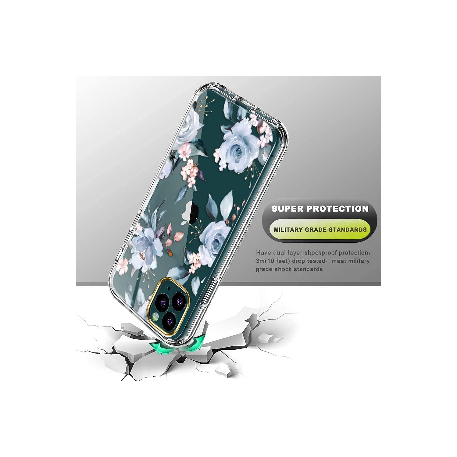 iPhone 11 Pro Case,iPhone 11 Pro Cute Case with Flowers,for Girly Women,Shockproof Clear Floral Pattern Hard