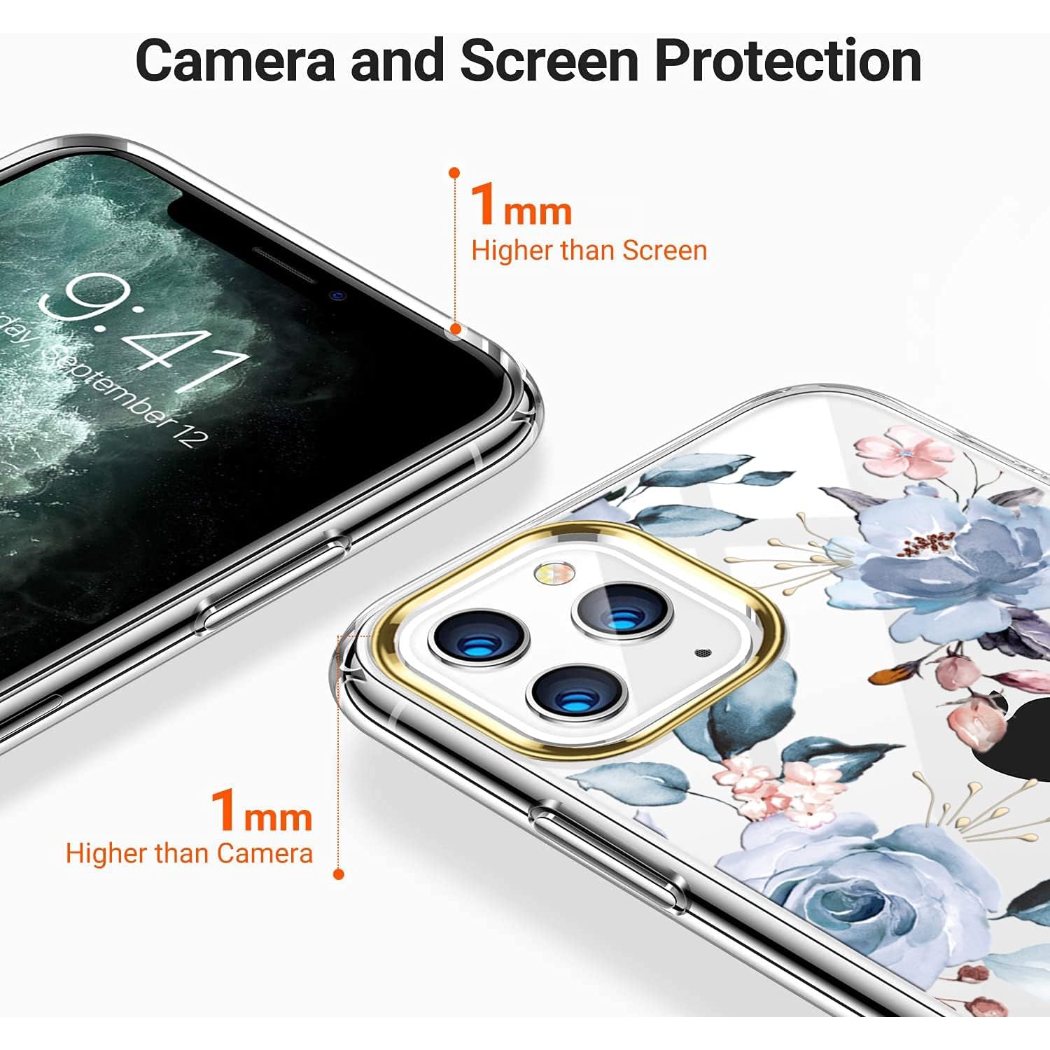 iPhone 11 Pro Case,iPhone 11 Pro Cute Case with Flowers,for Girly Women,Shockproof Clear Floral Pattern Hard