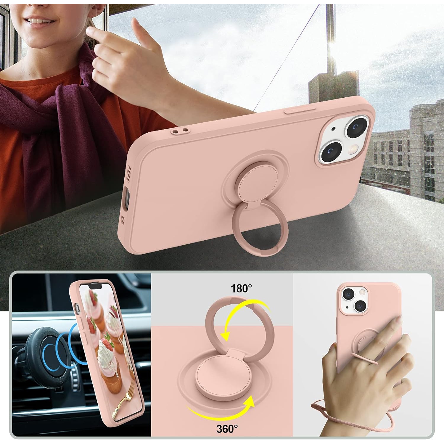 Ring Kickstand Case Compatible with iPhone 13 Mini Case 2021, Support Magnetic Car Mount Women