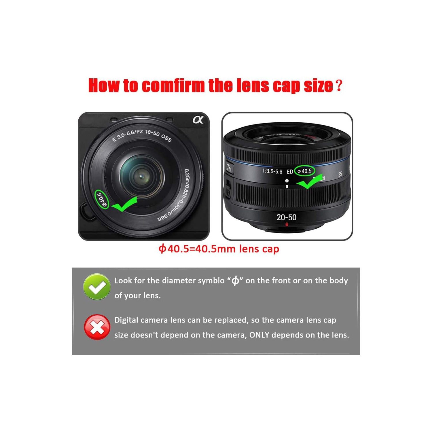 40.5mm Snap-On Lens Cap for Sony 16-50mm f/3.5-5.6 lens for Sony Alpha a6600 a6500 a6400 a5000[2 Packs], Fire-Rock Lens