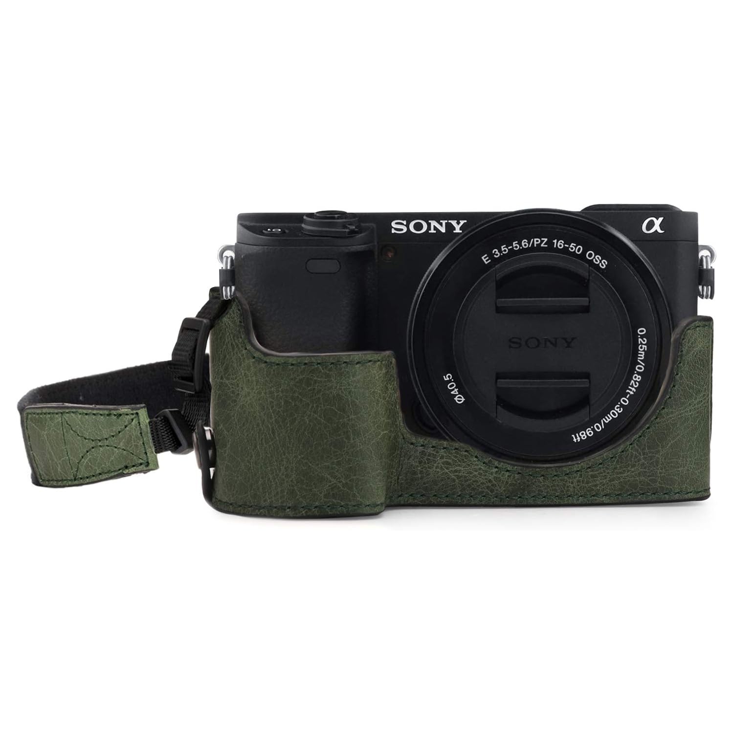 Demi-étui en cuir véritable pour appareil photo compatible avec les appareils photo Alpha A6100 et A6400 de Sony