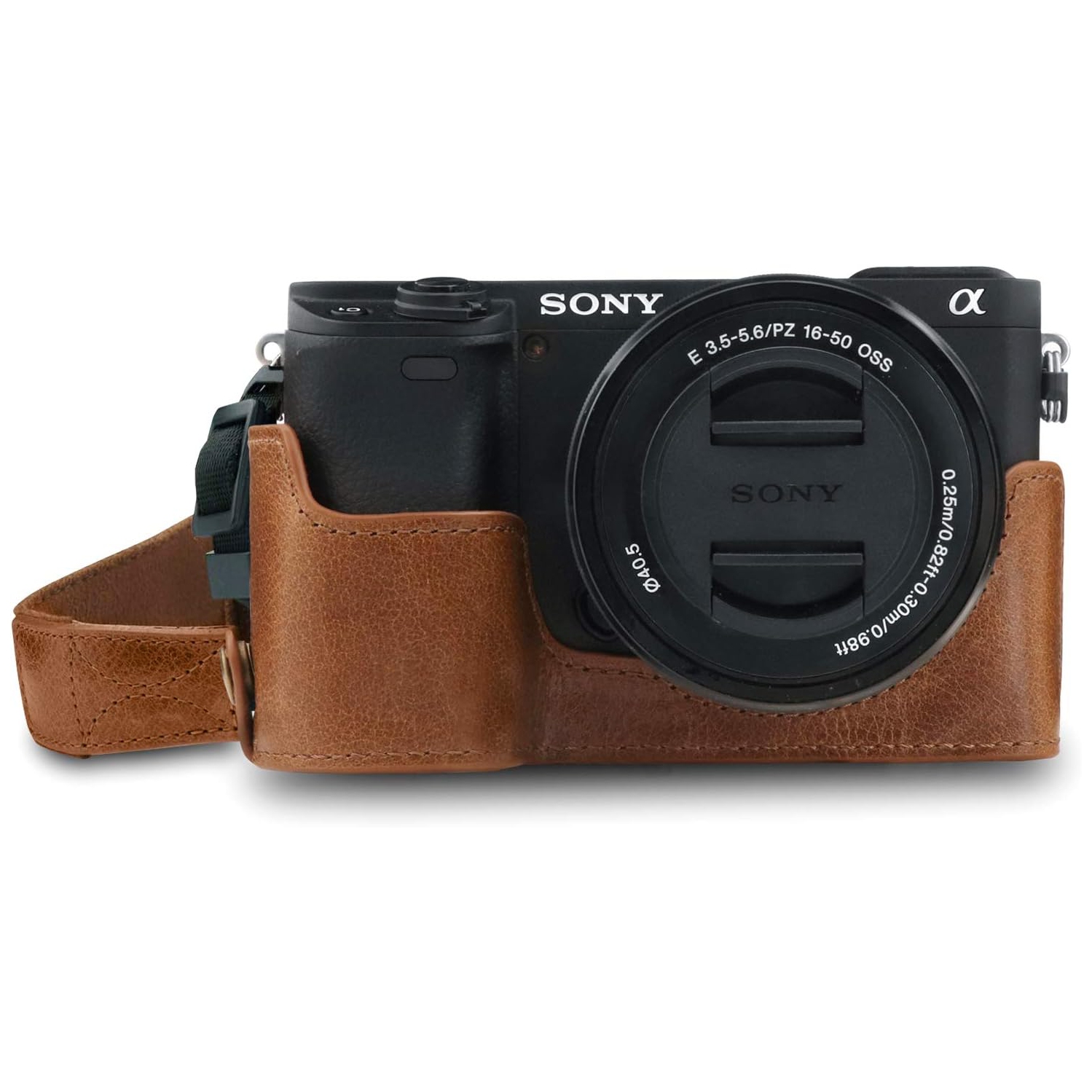 Ever Ready Genuine Leather Camera Half Case Compatible with Sony Alpha A6100, A6400