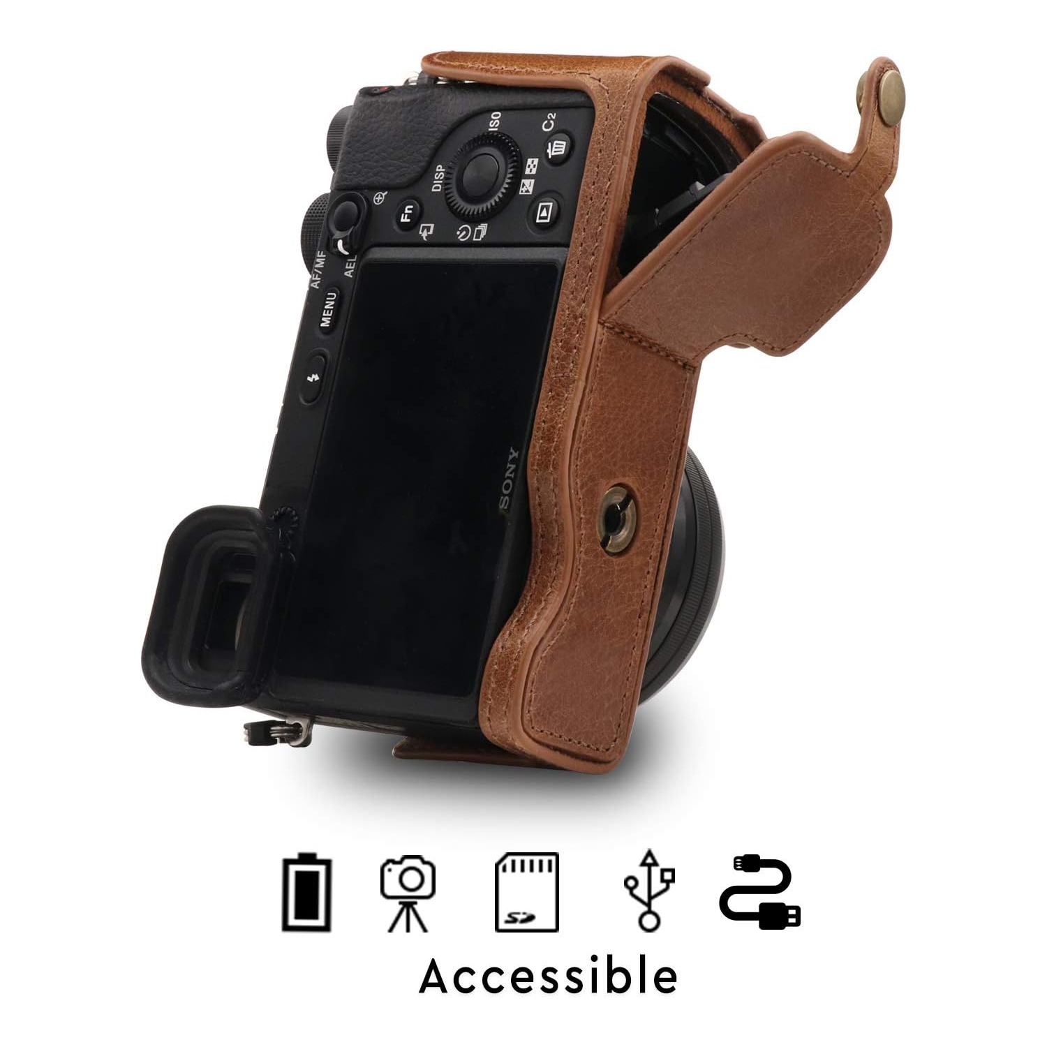 Ever Ready Genuine Leather Camera Half Case Compatible with Sony Alpha A6100, A6400