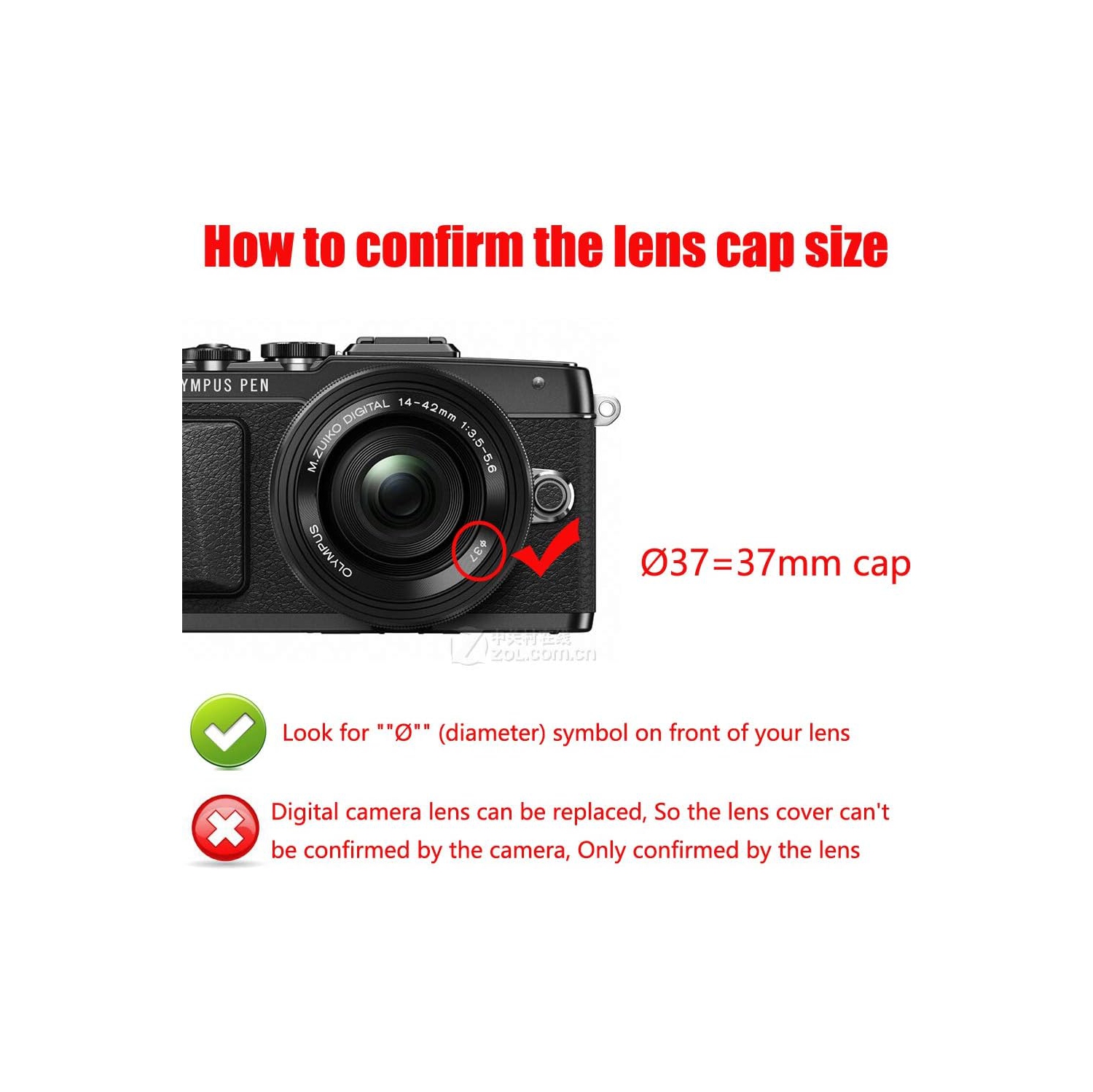 37mm Lens Cap Compatible for Olympus E-M10 Mark III Pen E-PL7 kit M.Zuiko 14-42mm Lens, 45mm f/1.8 Lens