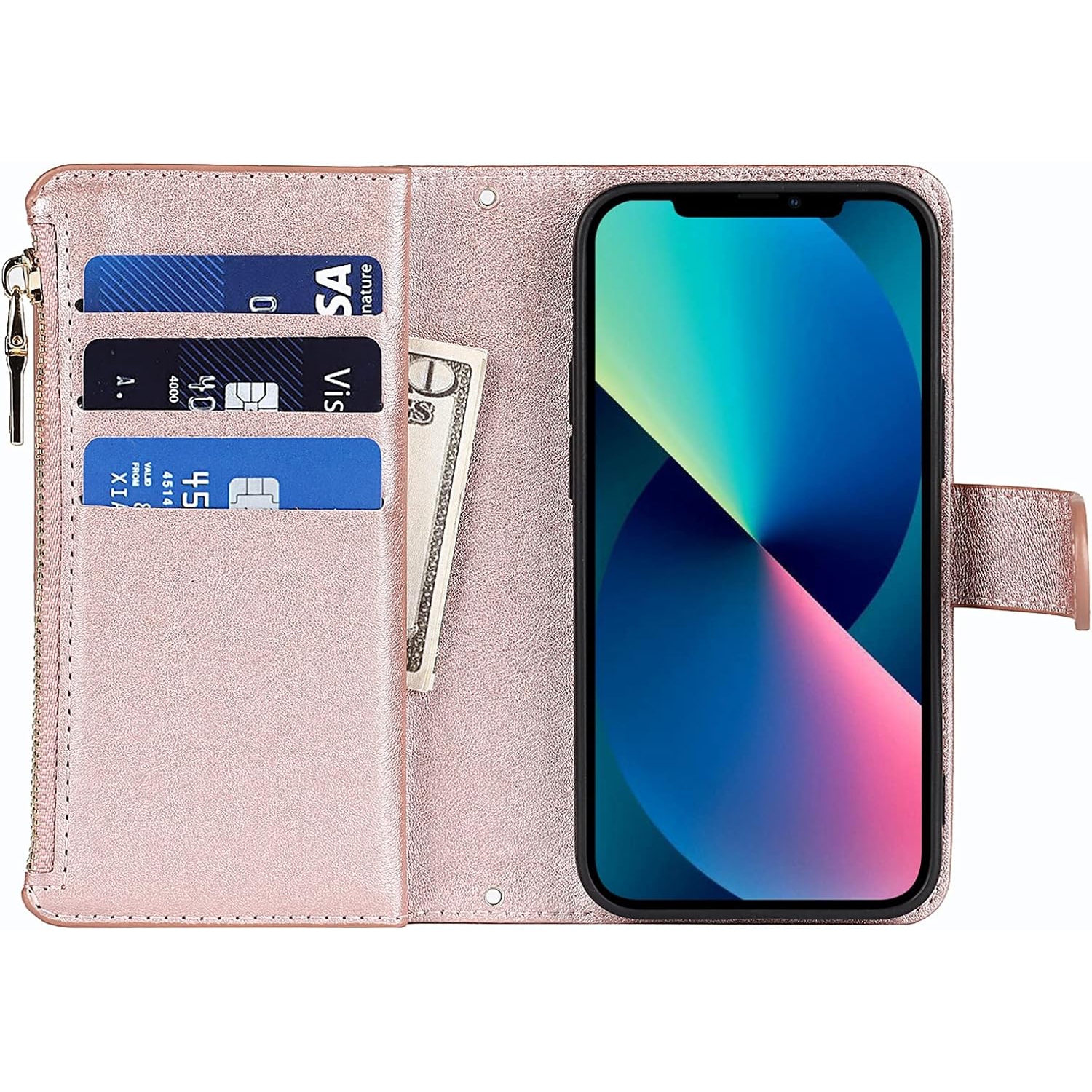 Compatible with iPhone 13 Mini Wallet Case,[9 Card Slots] Removable Adjustable Crossbody Necklace Lanyard