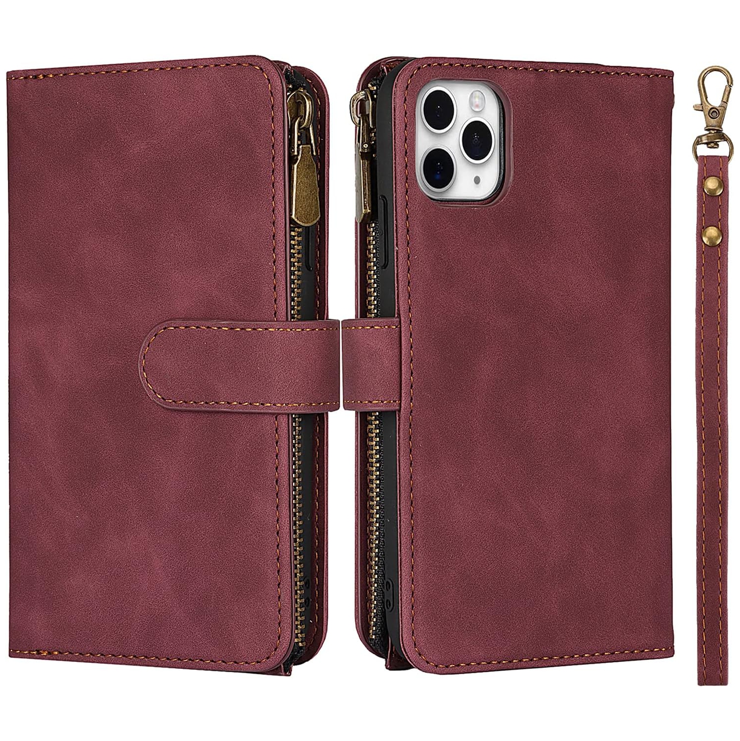 for iPhone 11 Pro Wallet Case,2 in 1 Detachable Flip Wallet Case with Zipper [Premium Leather][6 Card