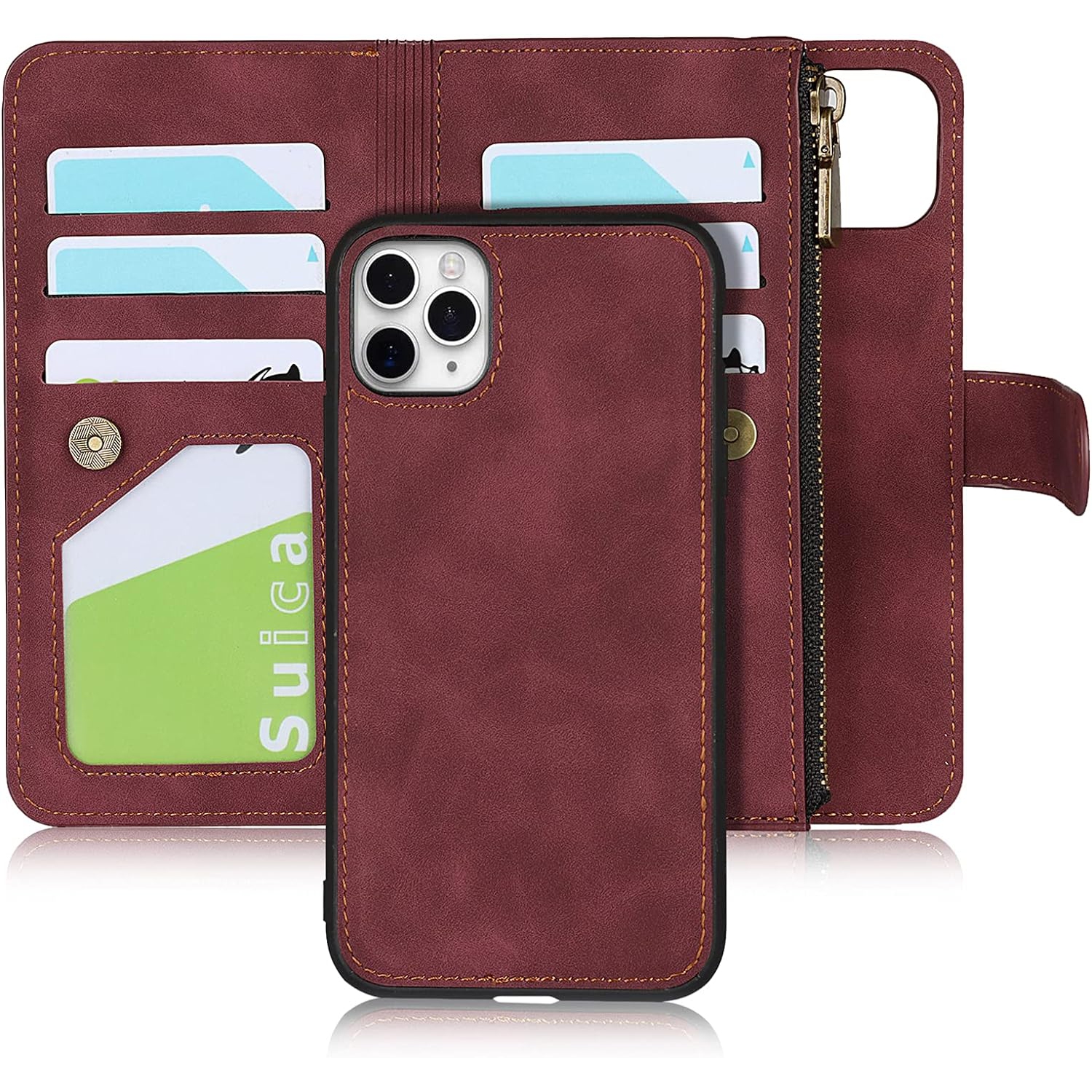 for iPhone 11 Pro Wallet Case,2 in 1 Detachable Flip Wallet Case with Zipper [Premium Leather][6 Card
