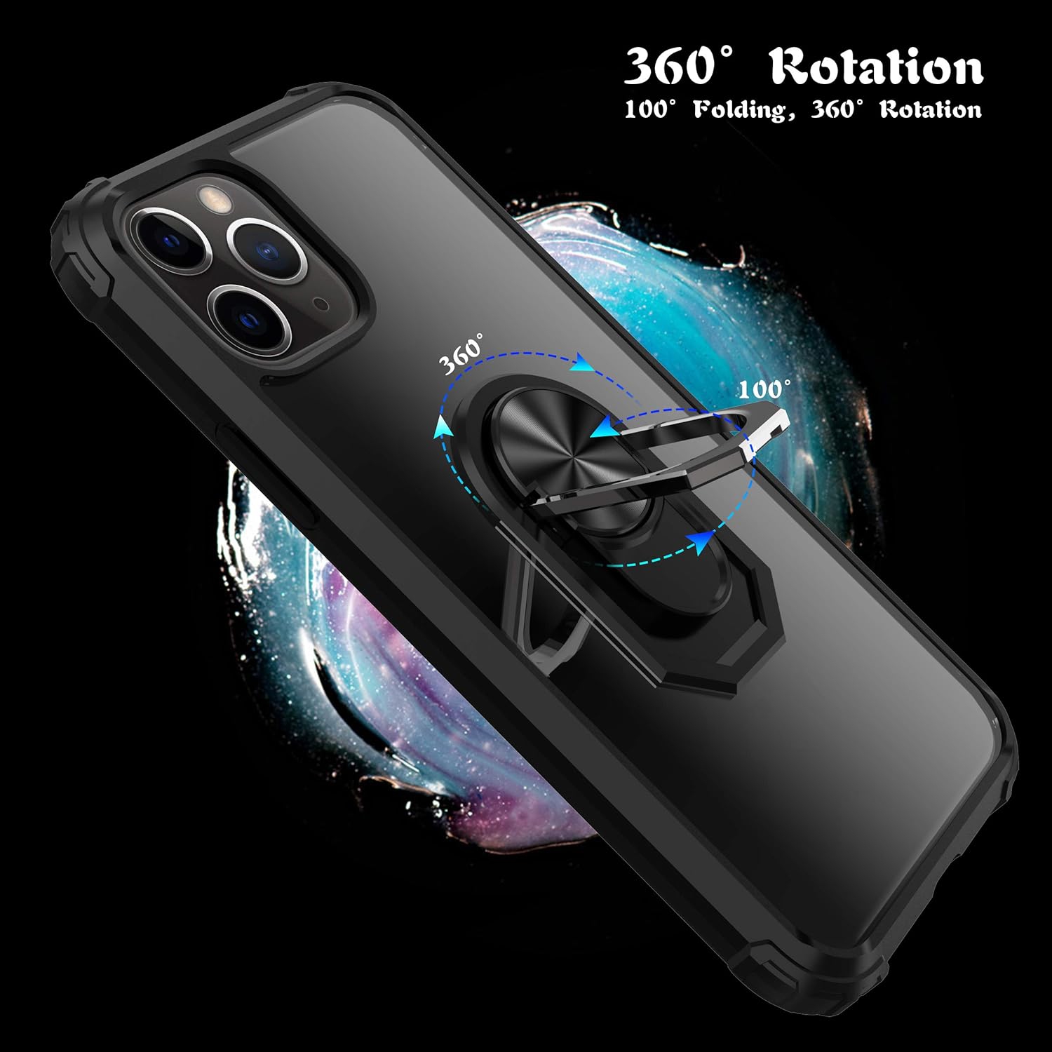 Designed for iPhone 11 Pro Max Case, Rotation Ring Holder Kickstand Military Grade Shockproof Work