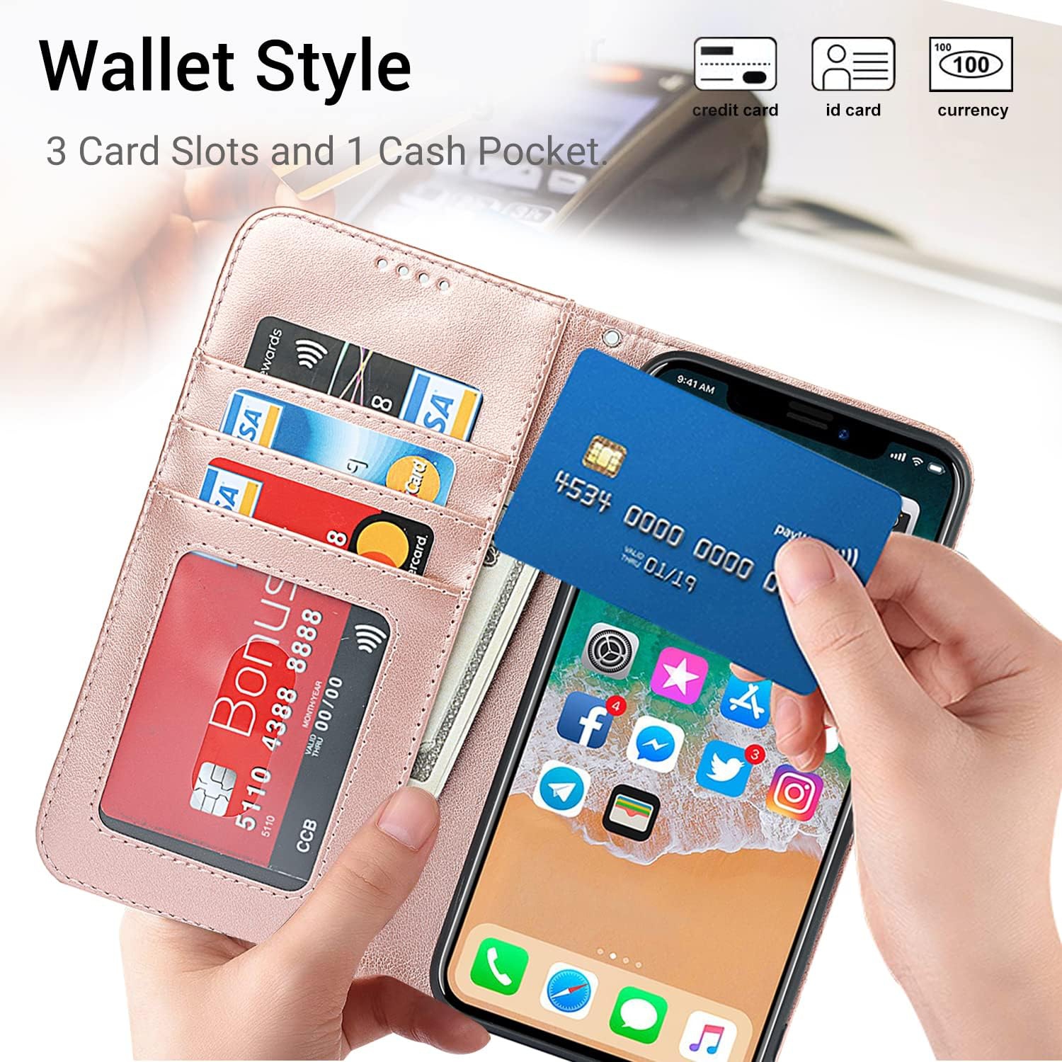 iPhone 11 Pro Case Wallet,Premium Leather Card Holder Card Slot Magnetic Closure Flip Kickstand Women Wallet