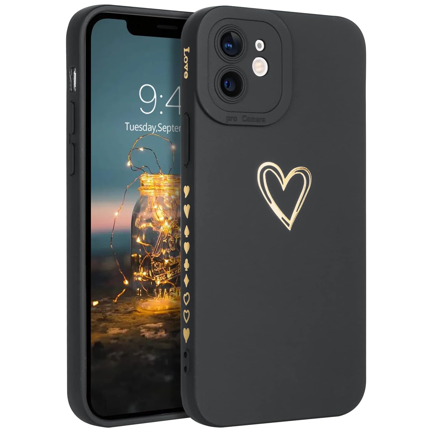 iPhone 12 Case, iPhone 12 Phone Case Cute Plated Love Heart Cover for Women Girls Slim Thin Lightweight