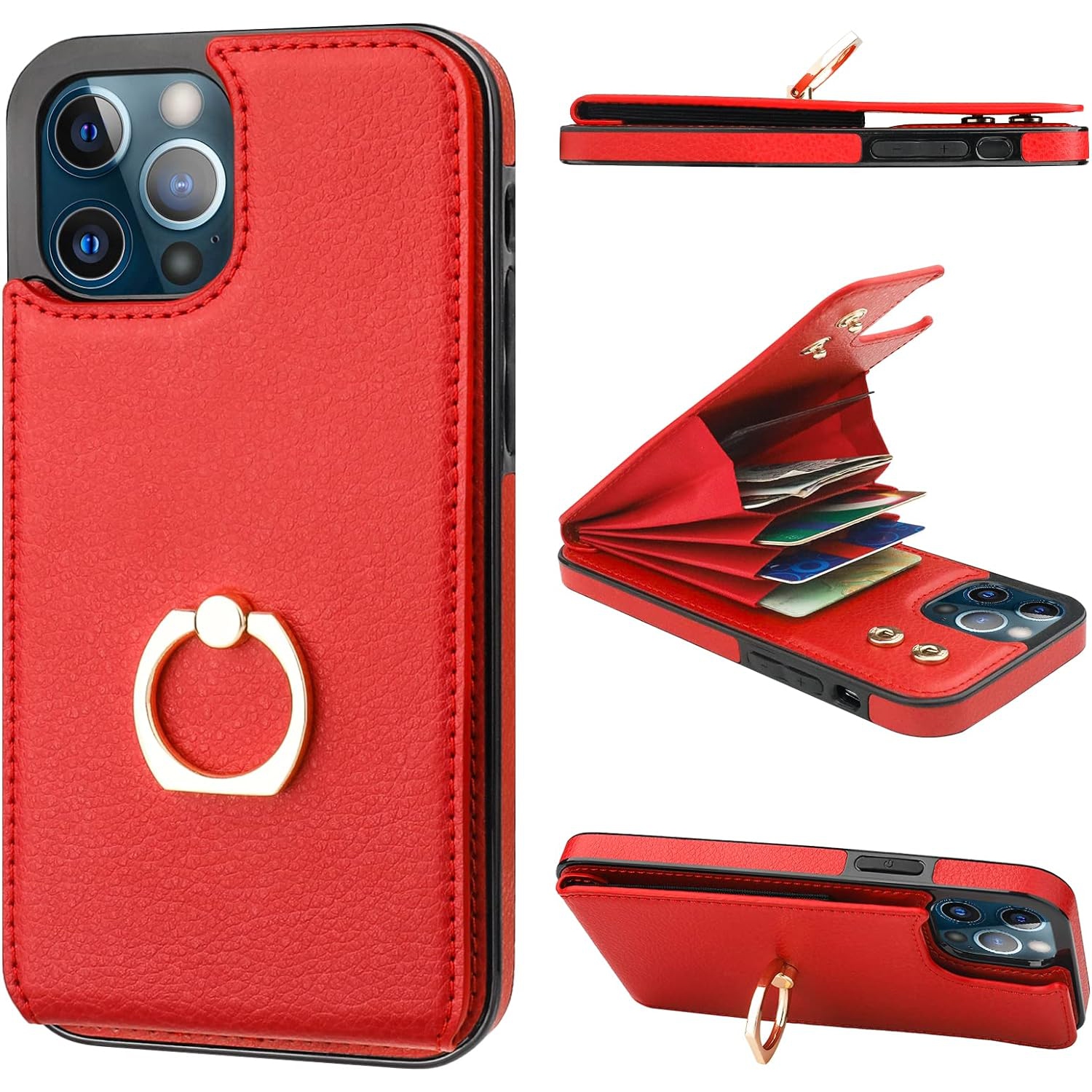 Compatible with iPhone 12 Pro Max Case Wallet with Card Holder, 360°Rotation Finger Ring Holder Kickstand