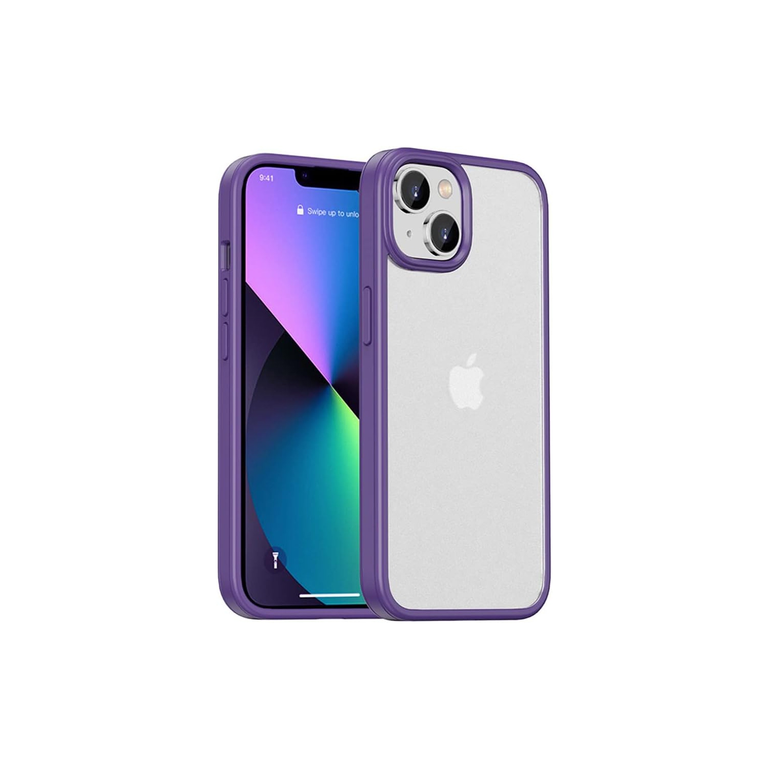 For iPhone 14 Case， Shockproof Protective Hard Back Case， Translucent Matte with Silicone Protective