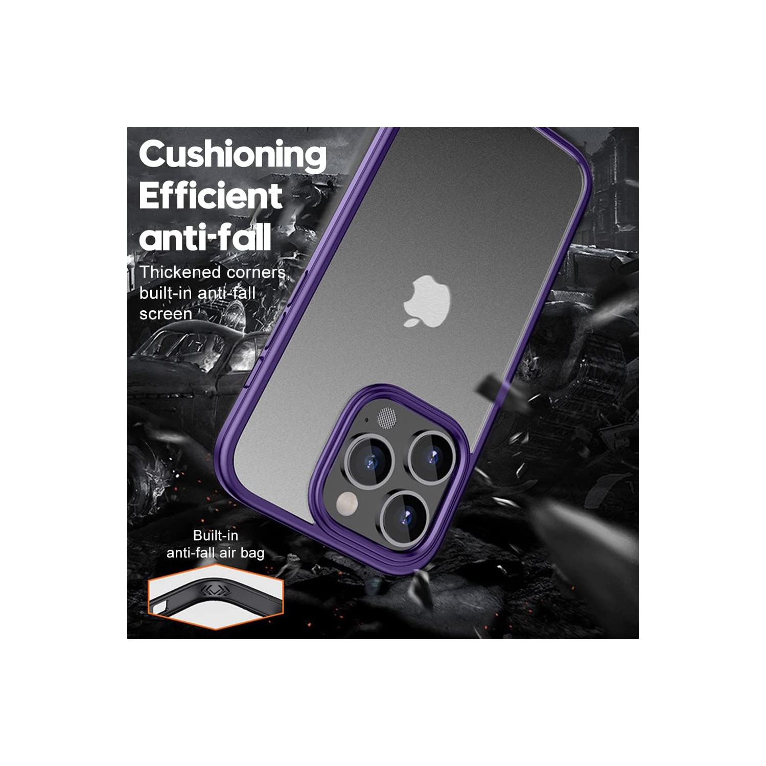 For iPhone 14 Case， Shockproof Protective Hard Back Case， Translucent Matte with Silicone Protective