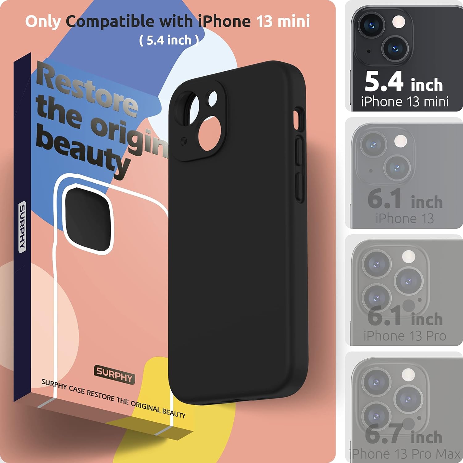 Designed for iPhone 13 Mini Case with Screen Protector, Liquid