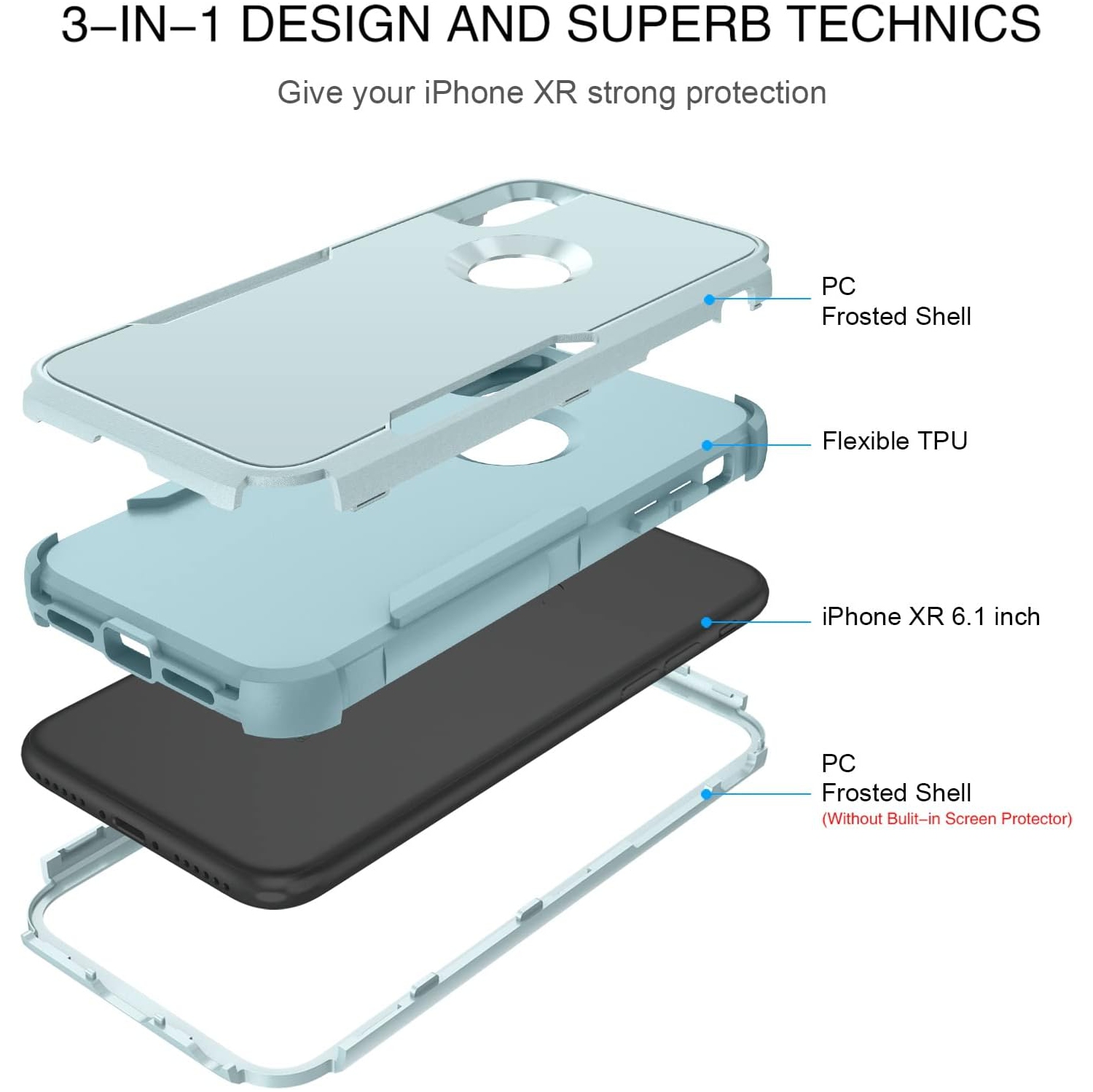 iPhone XR Case, iPhone XR Phone Case, Heavy Duty 3 in 1 Hybrid Hard PC Soft TPU Bumper Rugged Full Body