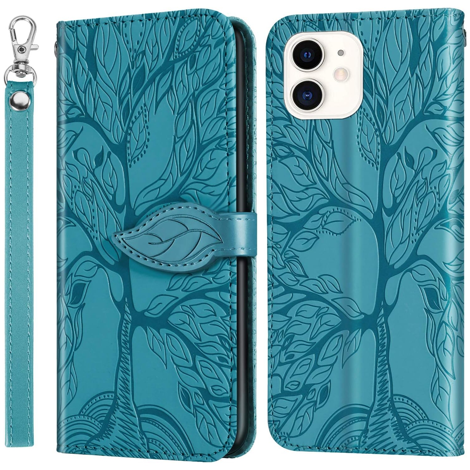 iPhone 12 Mini Wallet Case with Card Holder/Slot,PU Leather Flip Folio Shell [Magnetic Closure][Wrist