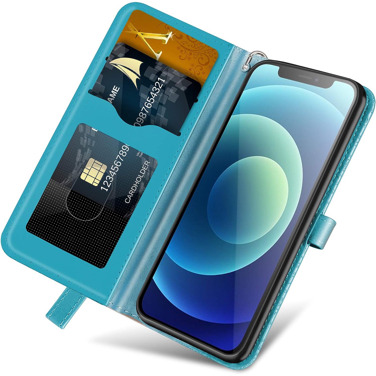 iPhone 12 Mini Wallet Case with Card Holder/Slot,PU Leather Flip Folio Shell [Magnetic Closure][Wrist