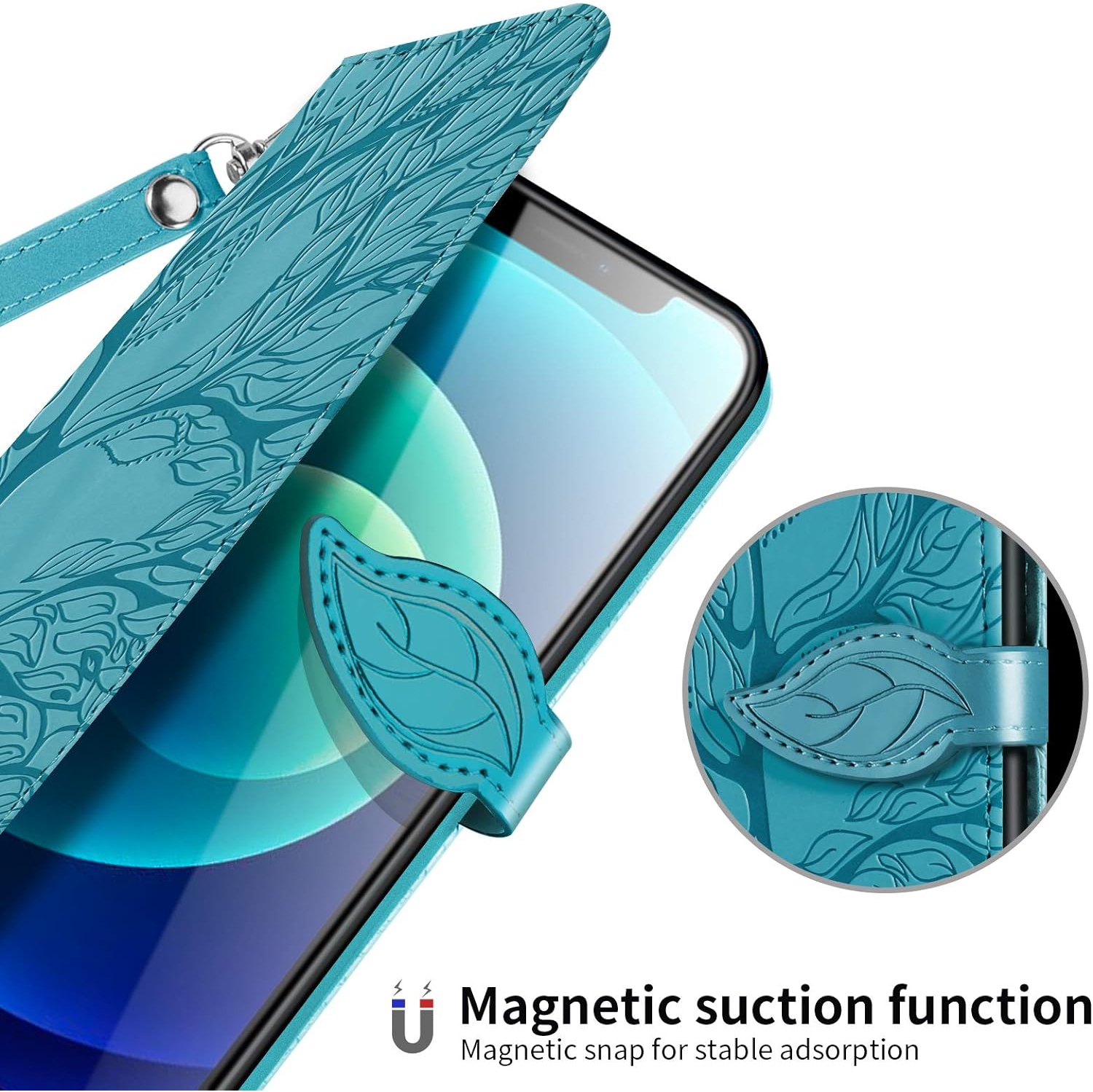 iPhone 12 Mini Wallet Case with Card Holder/Slot,PU Leather Flip Folio Shell [Magnetic Closure][Wrist