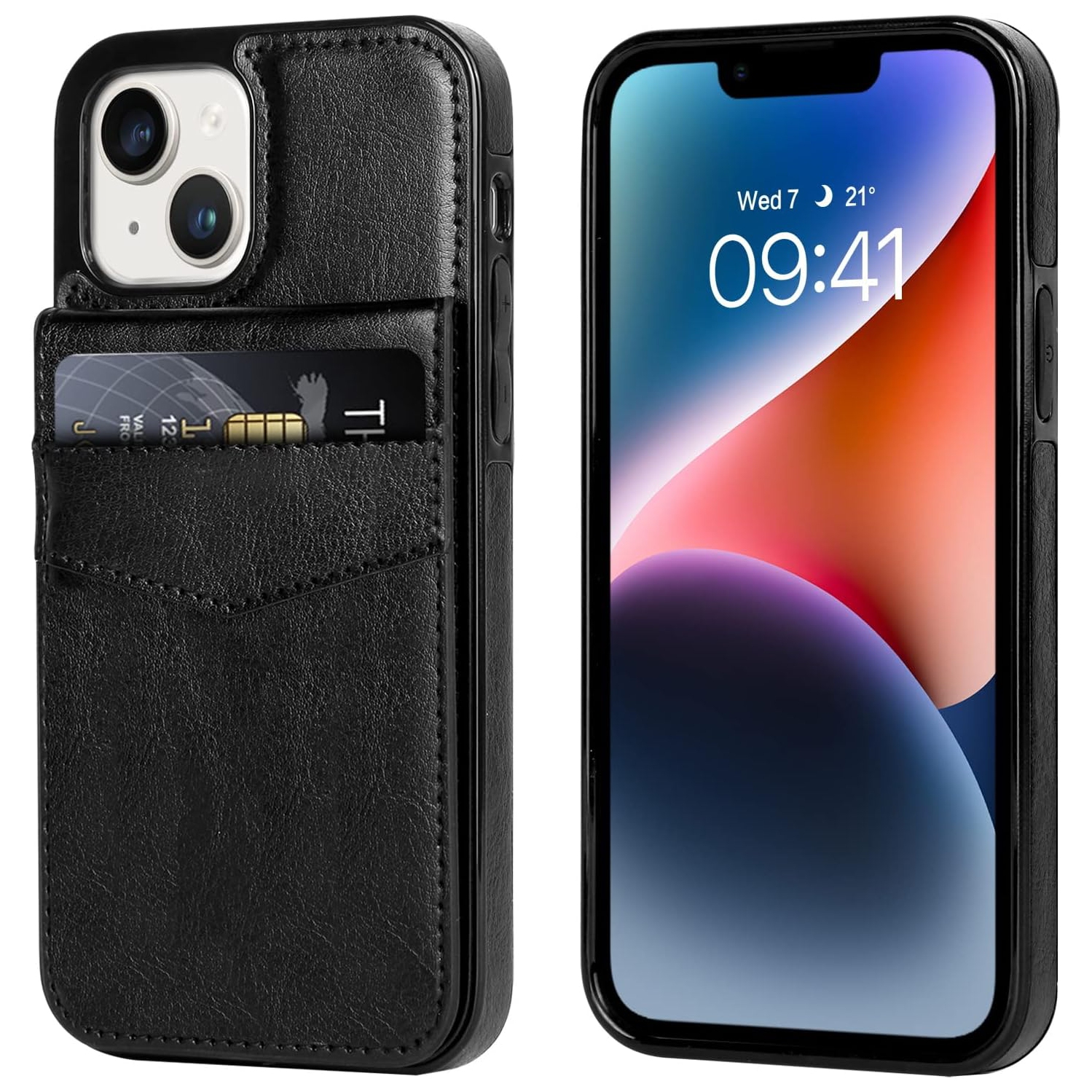 iPhone 14 Wallet Case 6.1 Inch with Card Holder Slots PU Leather Kickstand Magnetic Lock Durable Lightweight