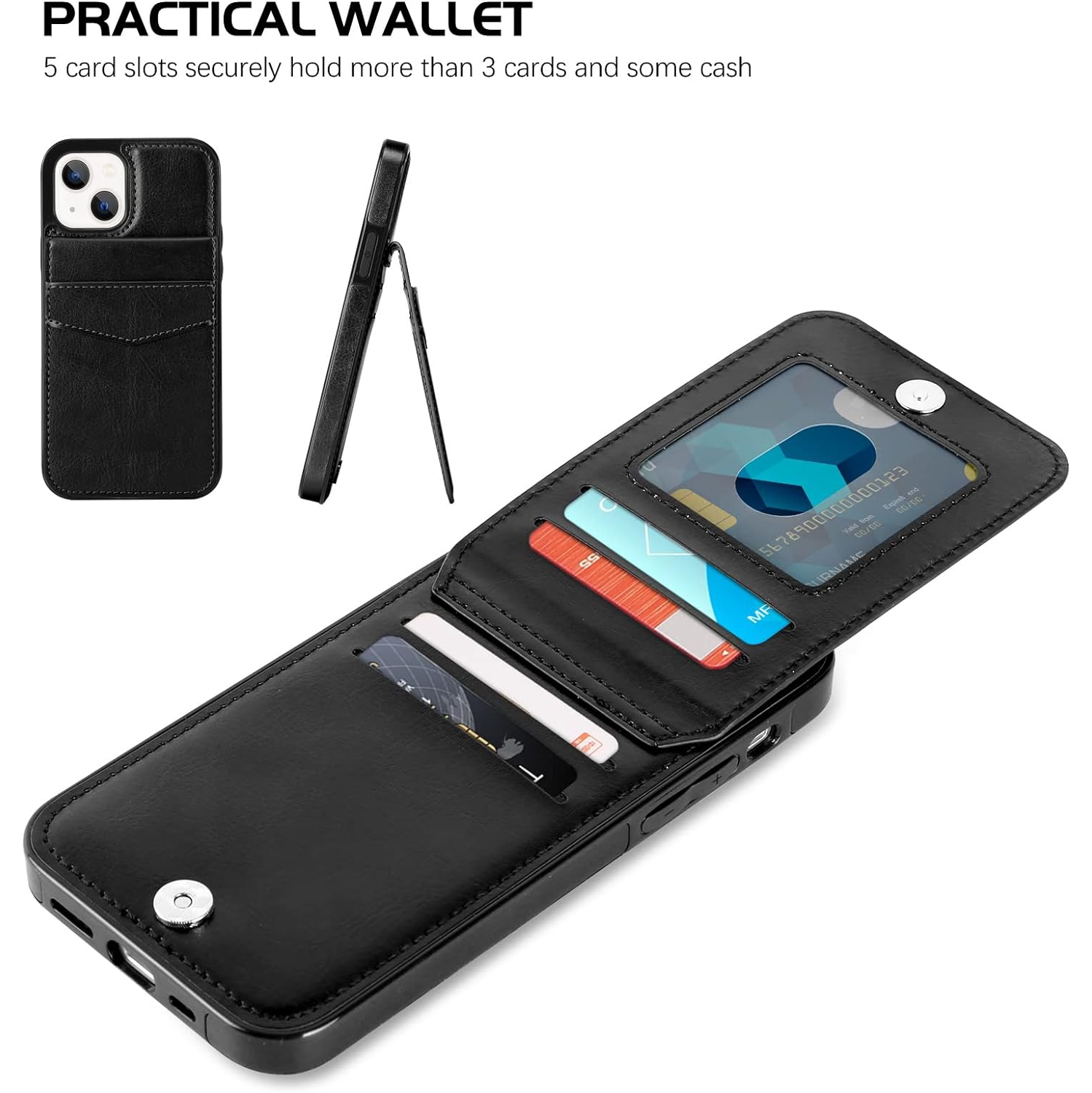 iPhone 14 Wallet Case 6.1 Inch with Card Holder Slots PU Leather Kickstand Magnetic Lock Durable Lightweight