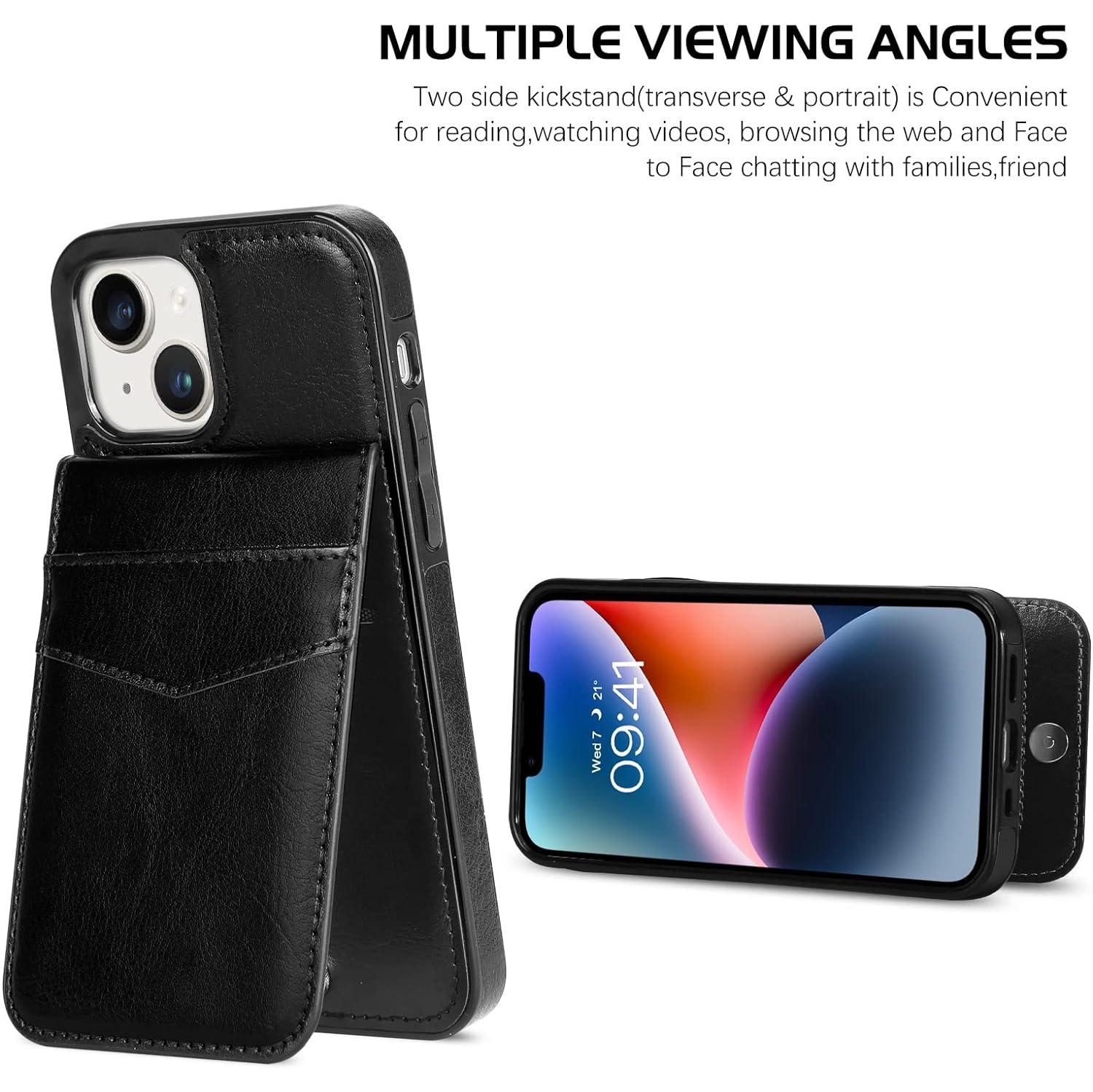 iPhone 14 Wallet Case 6.1 Inch with Card Holder Slots PU Leather Kickstand Magnetic Lock Durable Lightweight