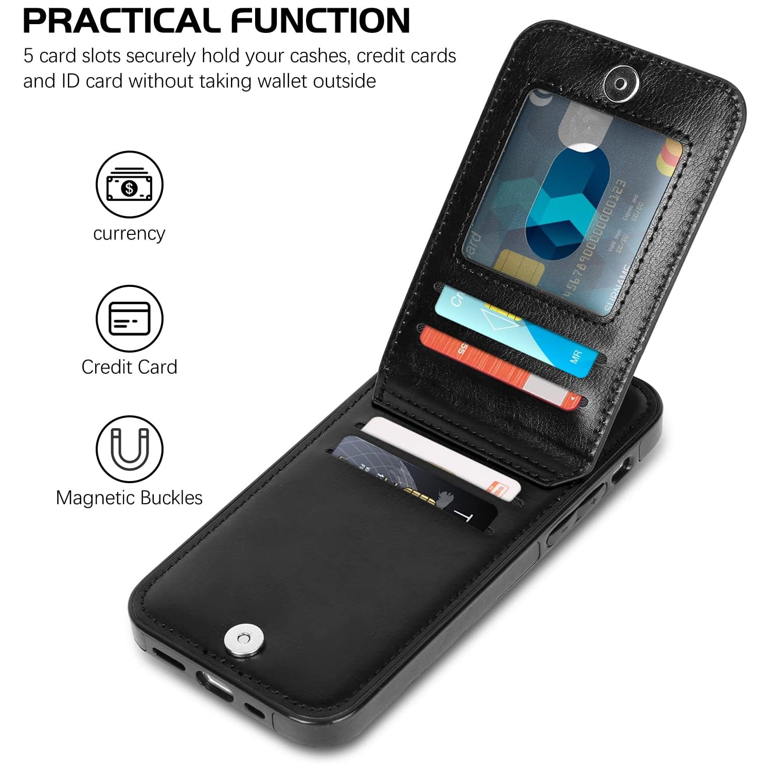 iPhone 14 Wallet Case 6.1 Inch with Card Holder Slots PU Leather Kickstand Magnetic Lock Durable Lightweight