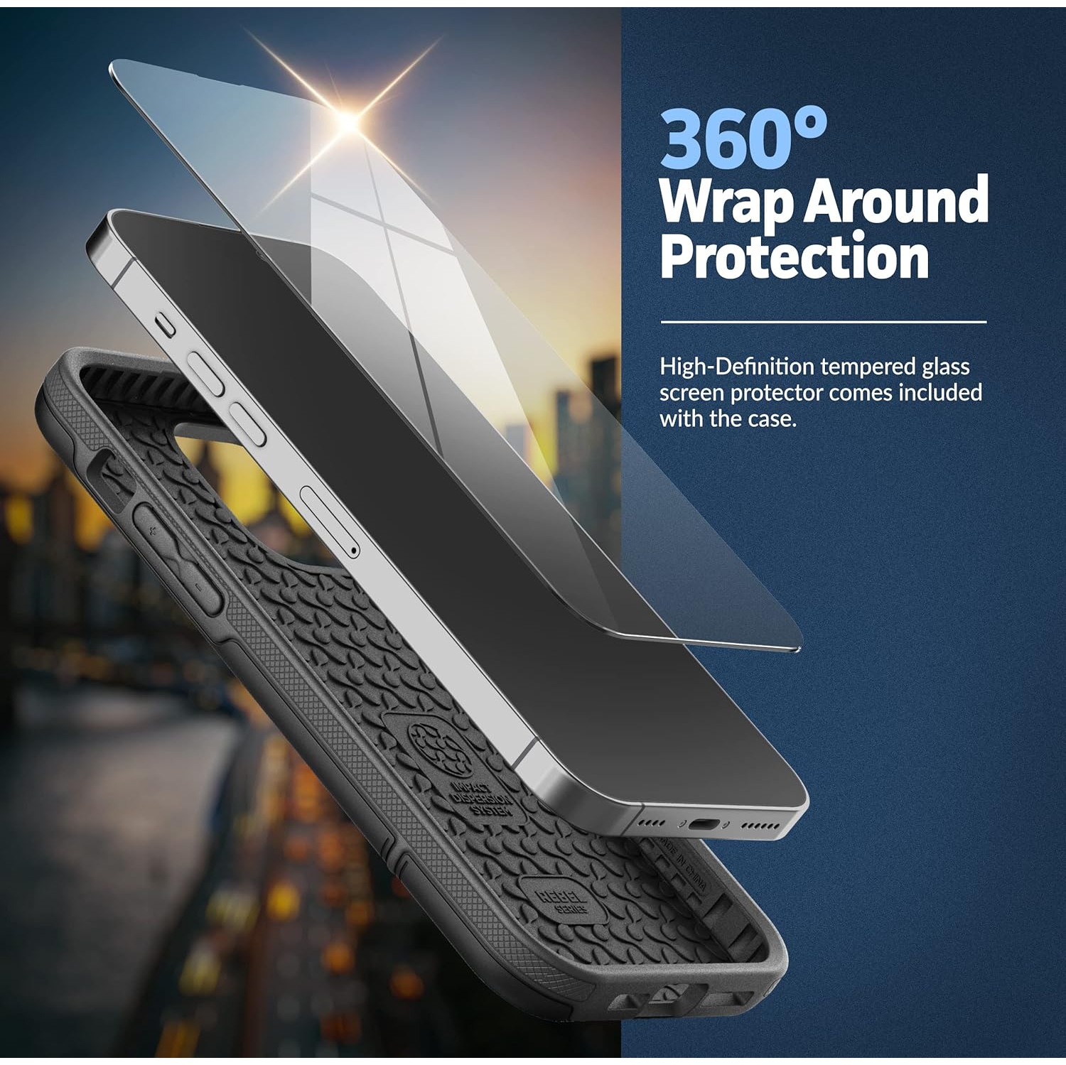 [Mil-Spec] Rebel Series Designed for iPhone 14 PRO MAX Case with Tempered Screen Protector, Ultra Protective