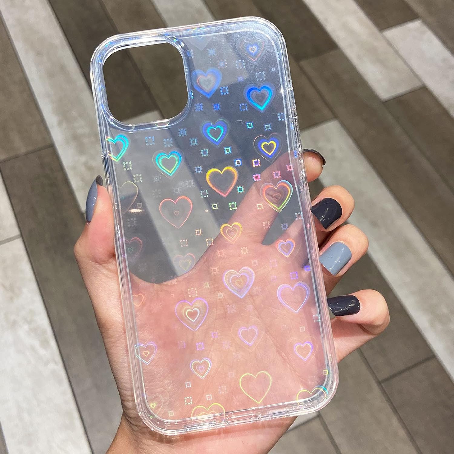 Compatible with iPhone 13 Pro Case, Clear Laser Glitter Bling Heart Soft & Flexible TPU and Hard PC Shockproof