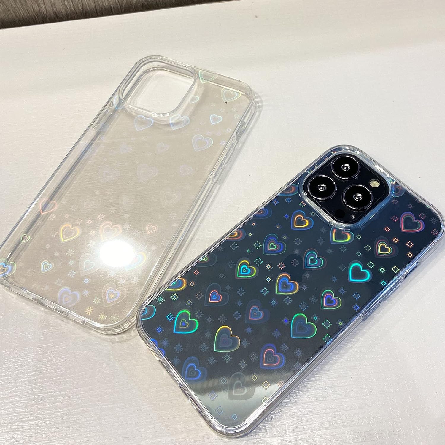 Compatible with iPhone 13 Pro Case, Clear Laser Glitter Bling Heart Soft & Flexible TPU and Hard PC Shockproof