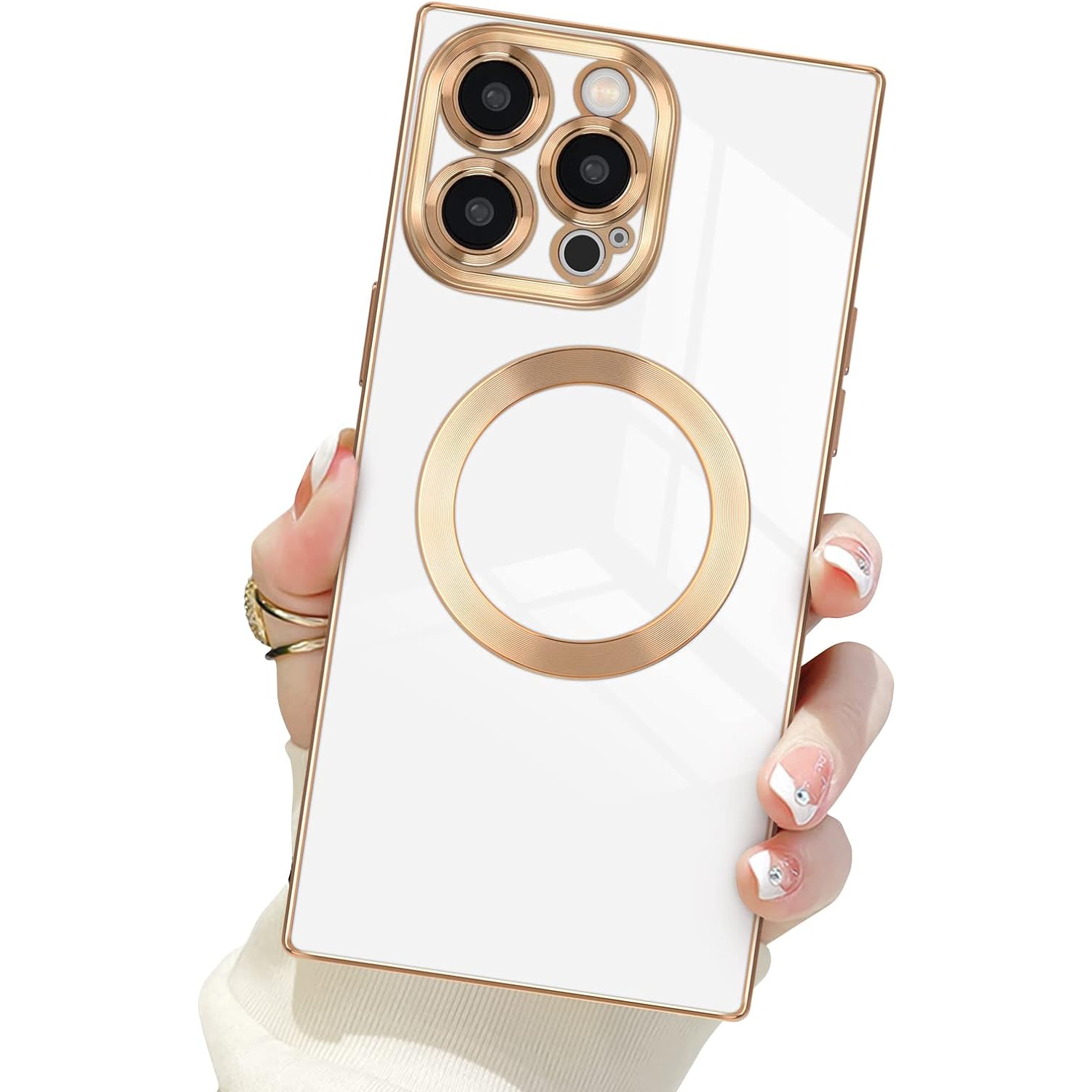 for iPhone 14 Pro Max Magnetic Case, Luxury Plating Edge Square Case with MagSafe for Women Girls Men Soft TPU