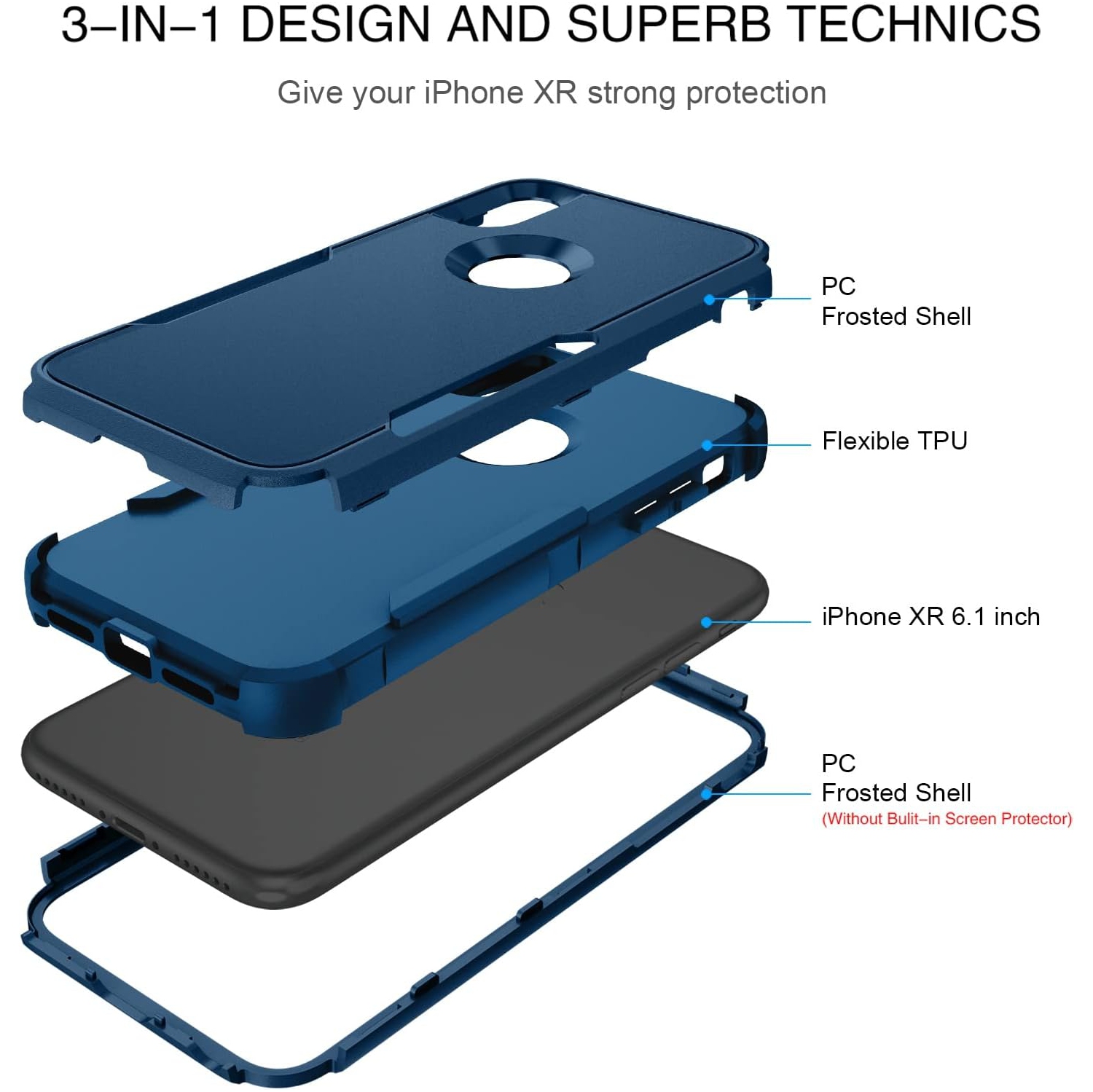 iPhone XR Case, iPhone XR Phone Case, Heavy Duty 3 in 1 Hybrid Hard PC Soft TPU Bumper Rugged Full Body