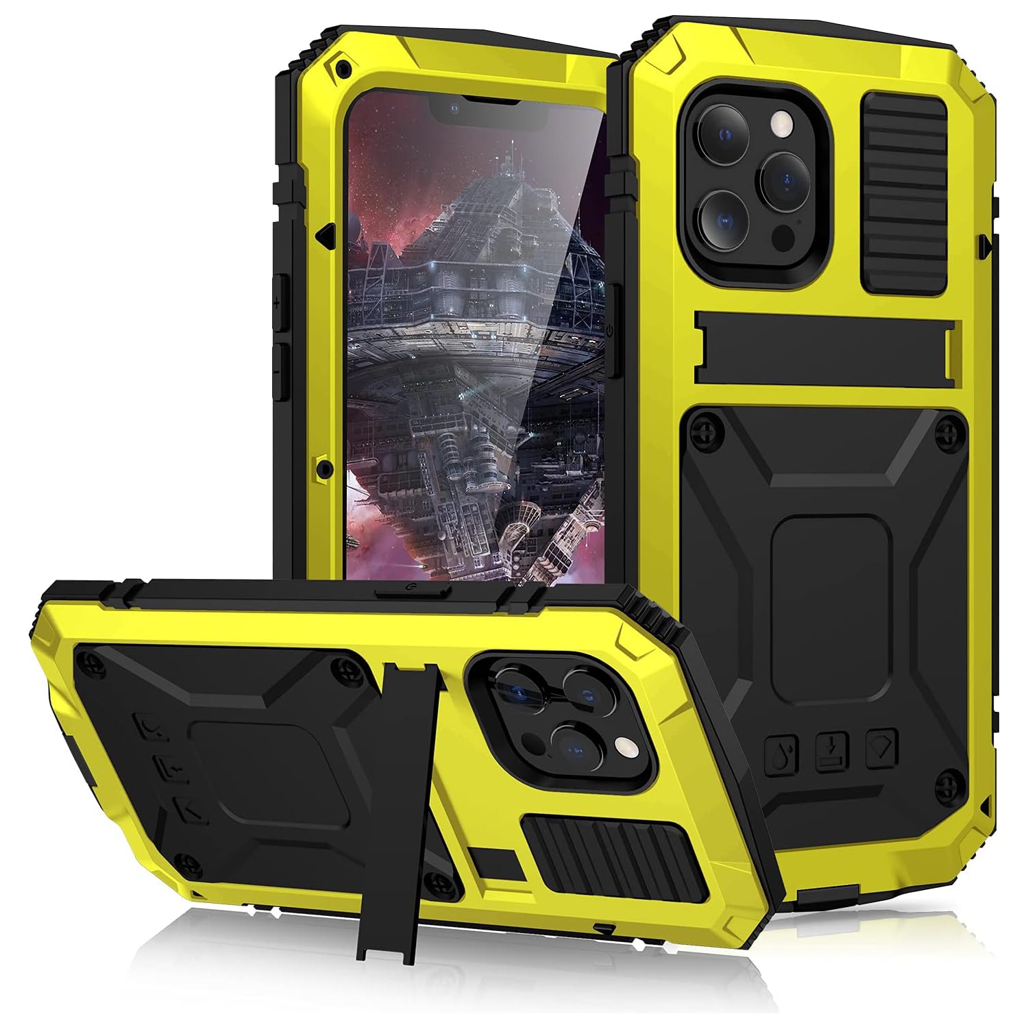 for iPhone 13 Case,Waterproof Shockproof Hard Case Aluminum Metal Gorilla Glass Military Heavy Duty Sturdy Protector