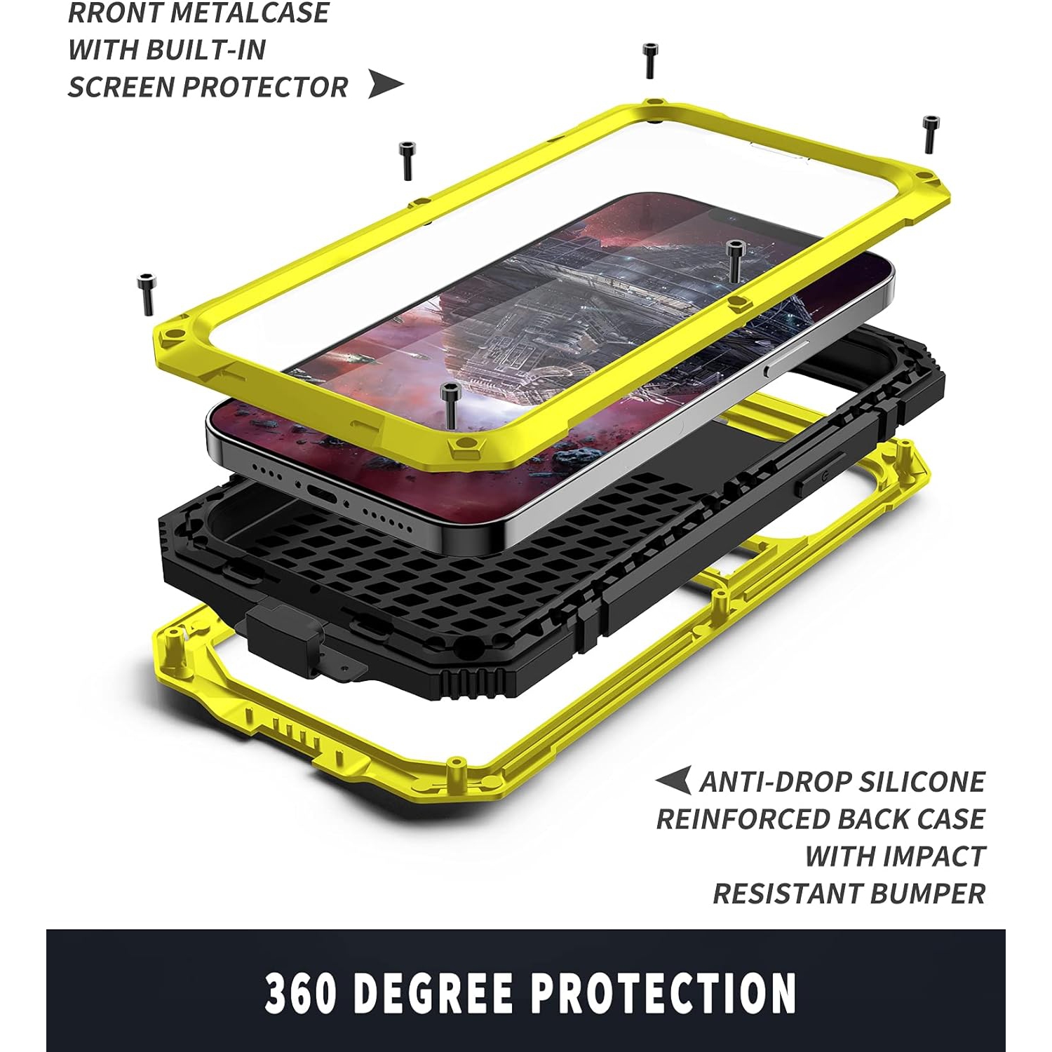 for iPhone 13 Case,Waterproof Shockproof Hard Case Aluminum Metal Gorilla Glass Military Heavy Duty Sturdy Protector