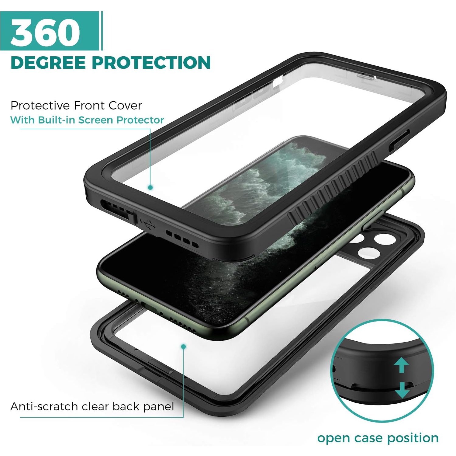 iPhone 11 Pro Waterproof 5.8 Inch Case with Built-in Screen Protector Shockproof Snowproof Dustproof Cases, IP68