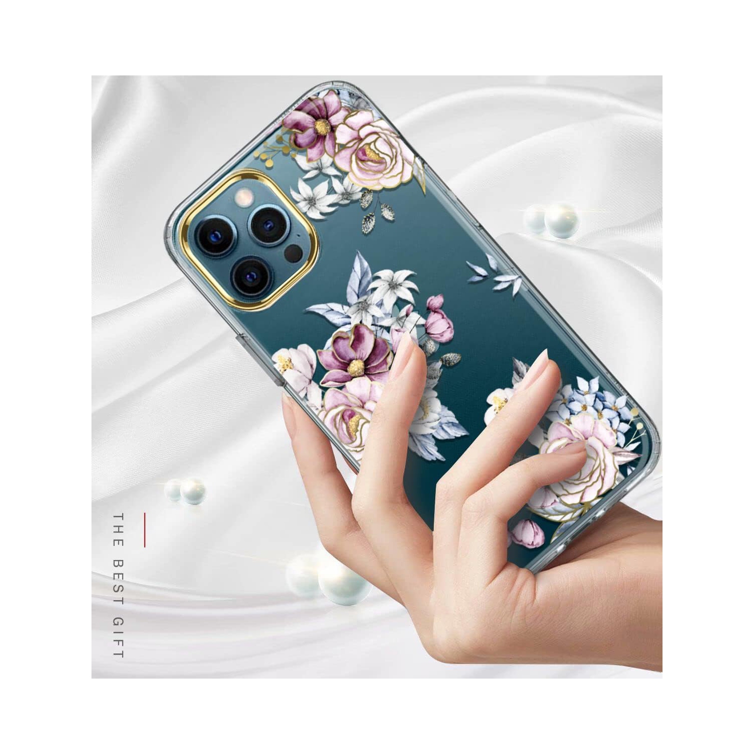 Compatible with iPhone 11 Pro Max Case with Flowers for Girls Women,Shockproof Clear Pattern Hard Back Cover