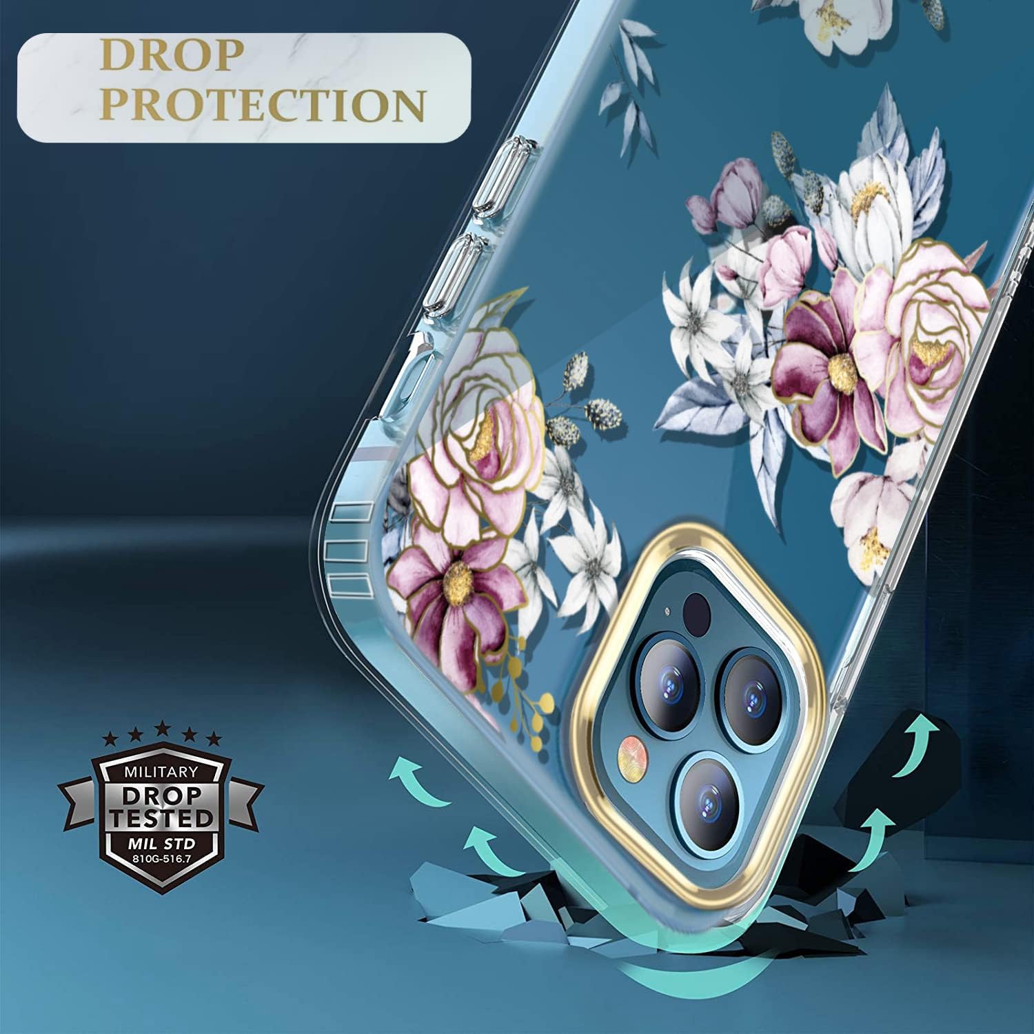 Compatible with iPhone 11 Pro Max Case with Flowers for Girls Women,Shockproof Clear Pattern Hard Back Cover