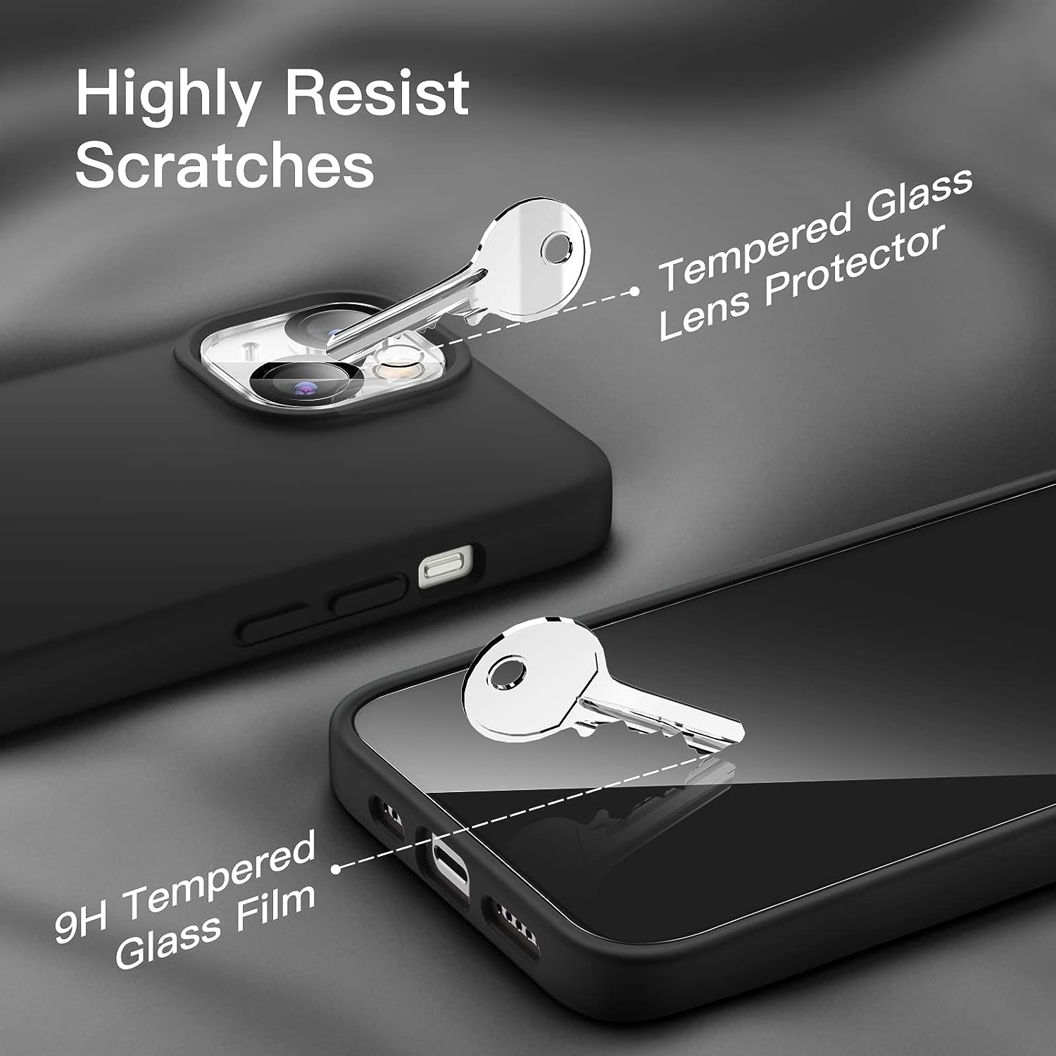 3 in 1 Silicone Case for iPhone 14 6.1-Inch, with 2-Pack Screen Protector and 2-Pack Camera Lens Protector, Full