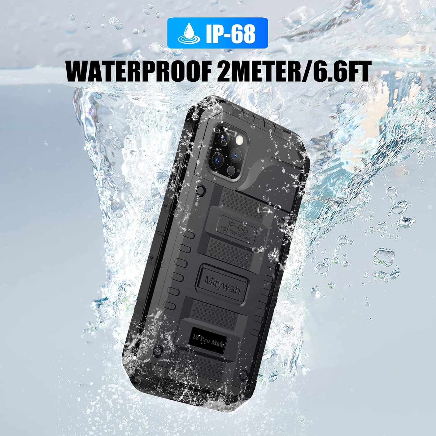 Waterproof Case for iPhone 12 Pro Max, Heavy Duty Military Grade Armor Metal Case, Full Body Protective