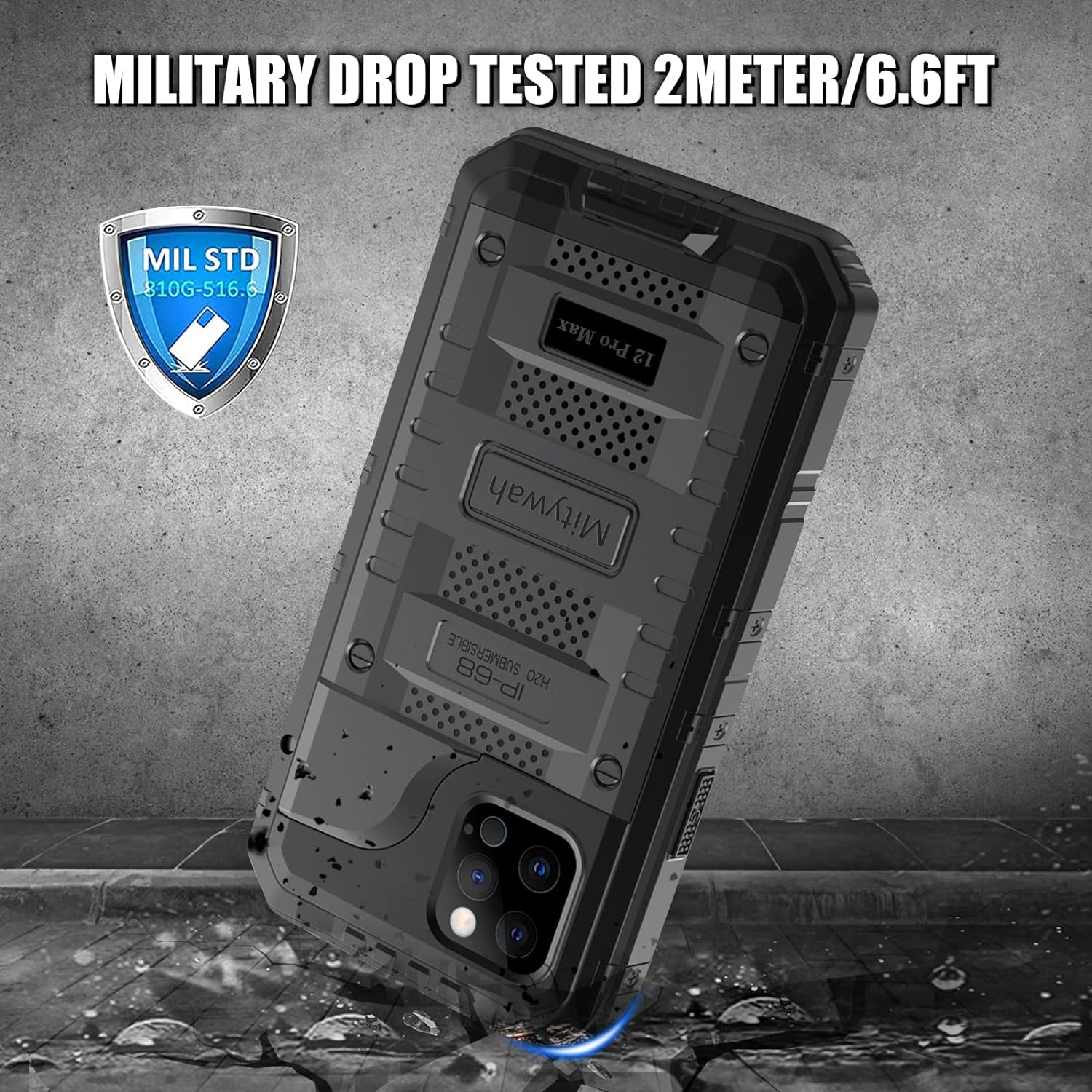 Waterproof Case for iPhone 12 Pro Max, Heavy Duty Military Grade Armor Metal Case, Full Body Protective