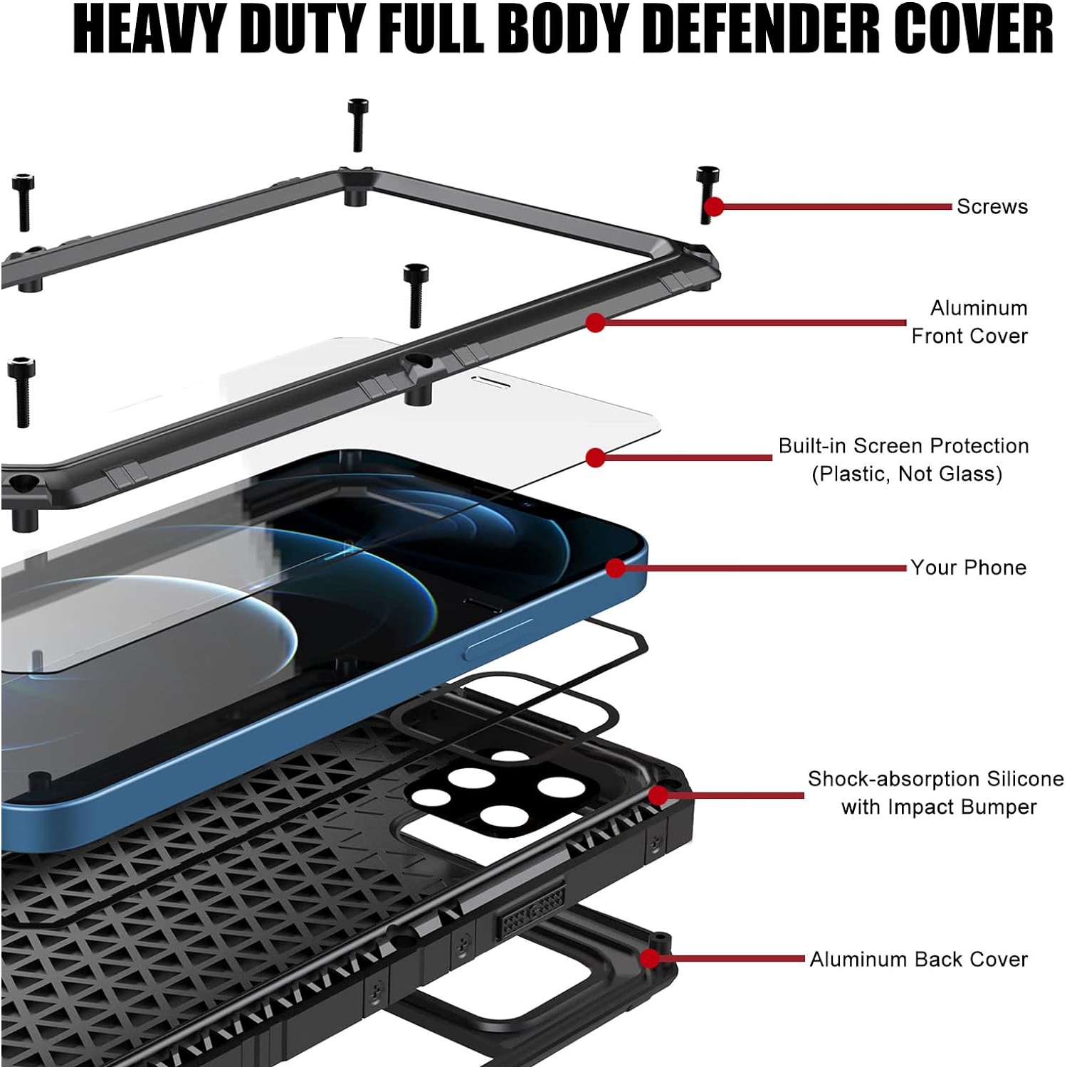 Waterproof Case for iPhone 12 Pro Max, Heavy Duty Military Grade Armor Metal Case, Full Body Protective