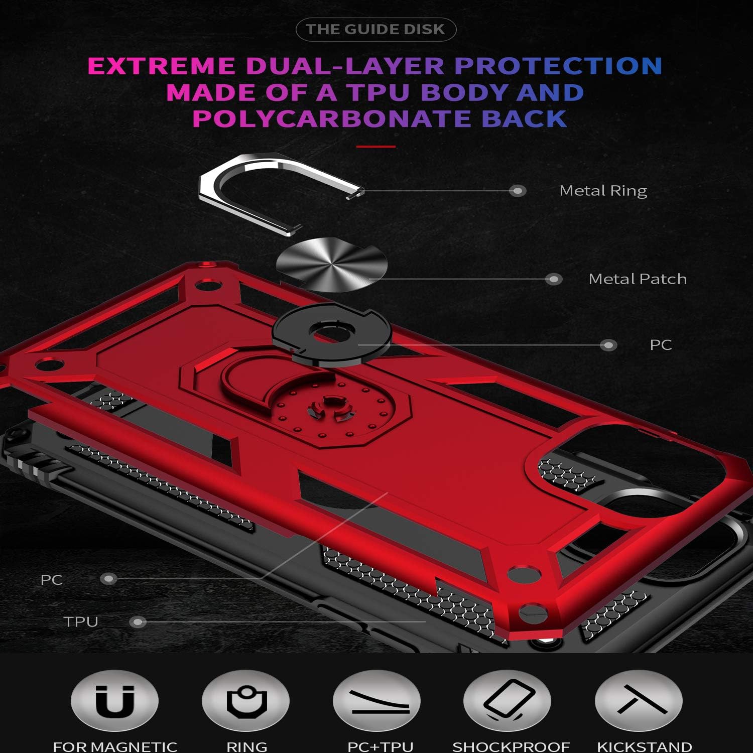 iPhone 11 Pro Case, Soft TPU and Hard PC Shockprooof Heavy Duty Armor Military Grade Protective Cover, with 360°Metal