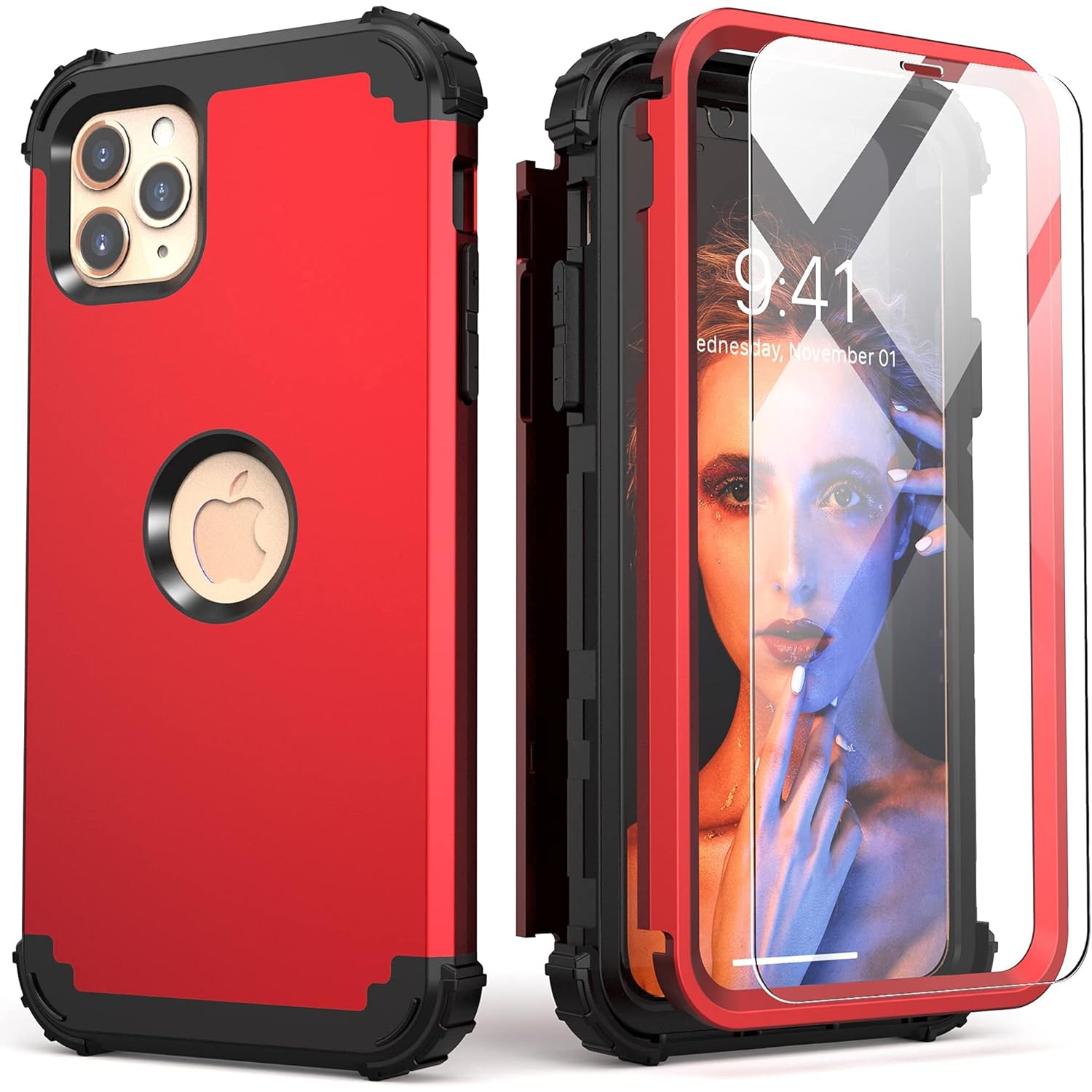 iPhone 11 Pro Max Case with Tempered Glass,Hybrid 3 in 1 Shockproof Slim Fit Heavy Duty Protection Hard PC Cover