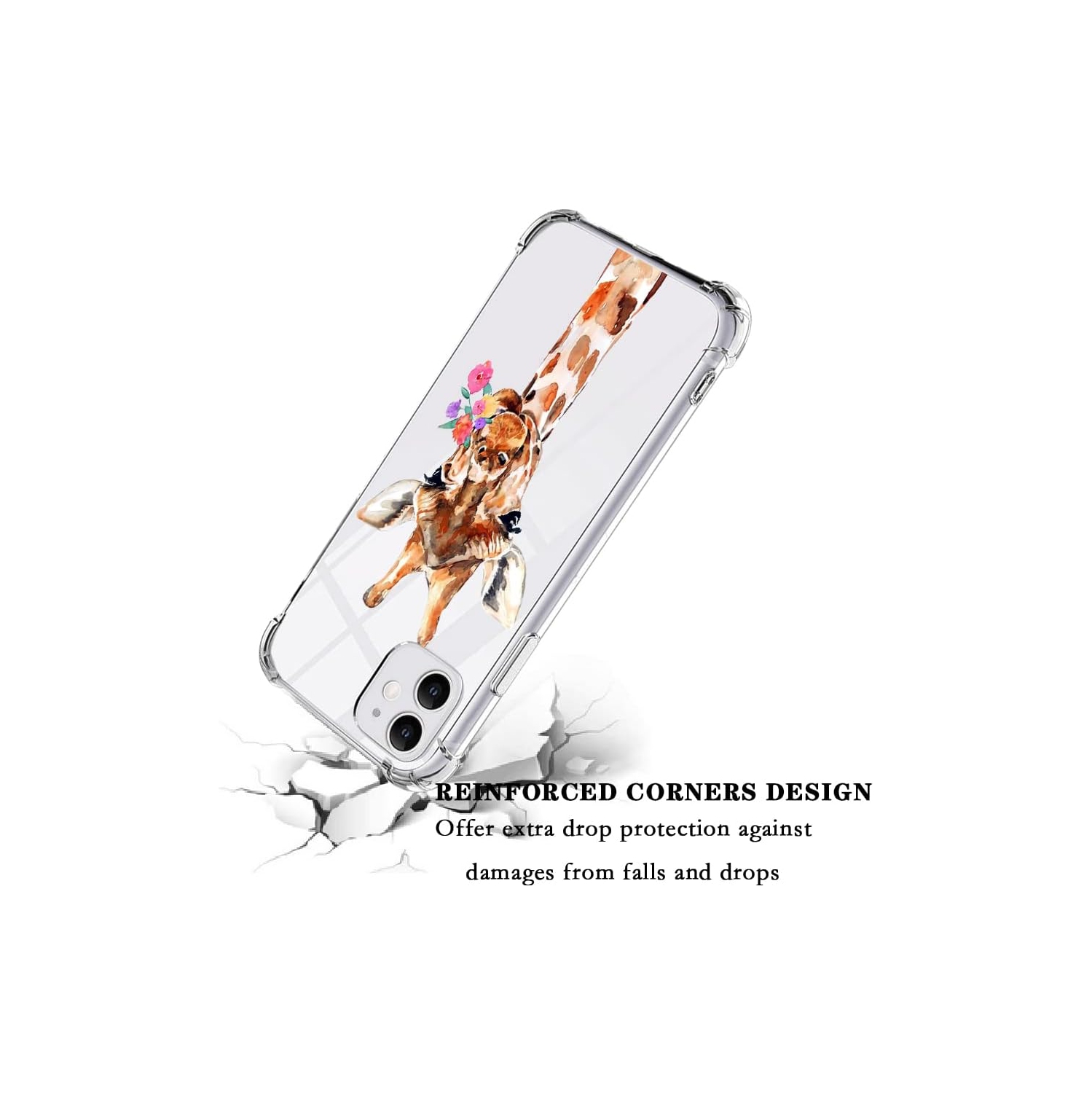 for iPhone 11 Pro Case Floral Flowers Giraffe, Cute Pattern Animal Design Clear TPU Phone Cases Soft Flexible
