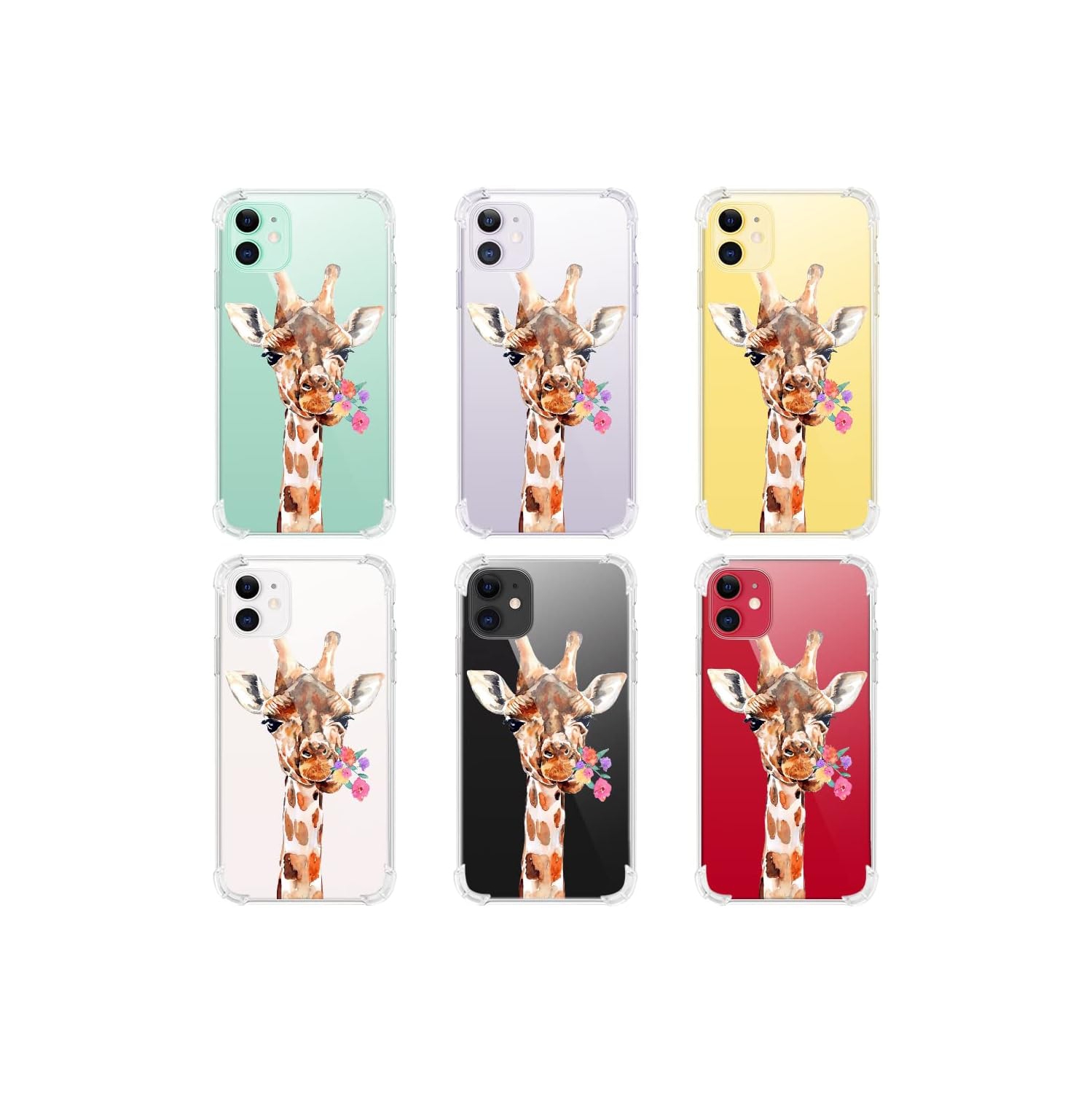 for iPhone 11 Pro Case Floral Flowers Giraffe, Cute Pattern Animal Design Clear TPU Phone Cases Soft Flexible