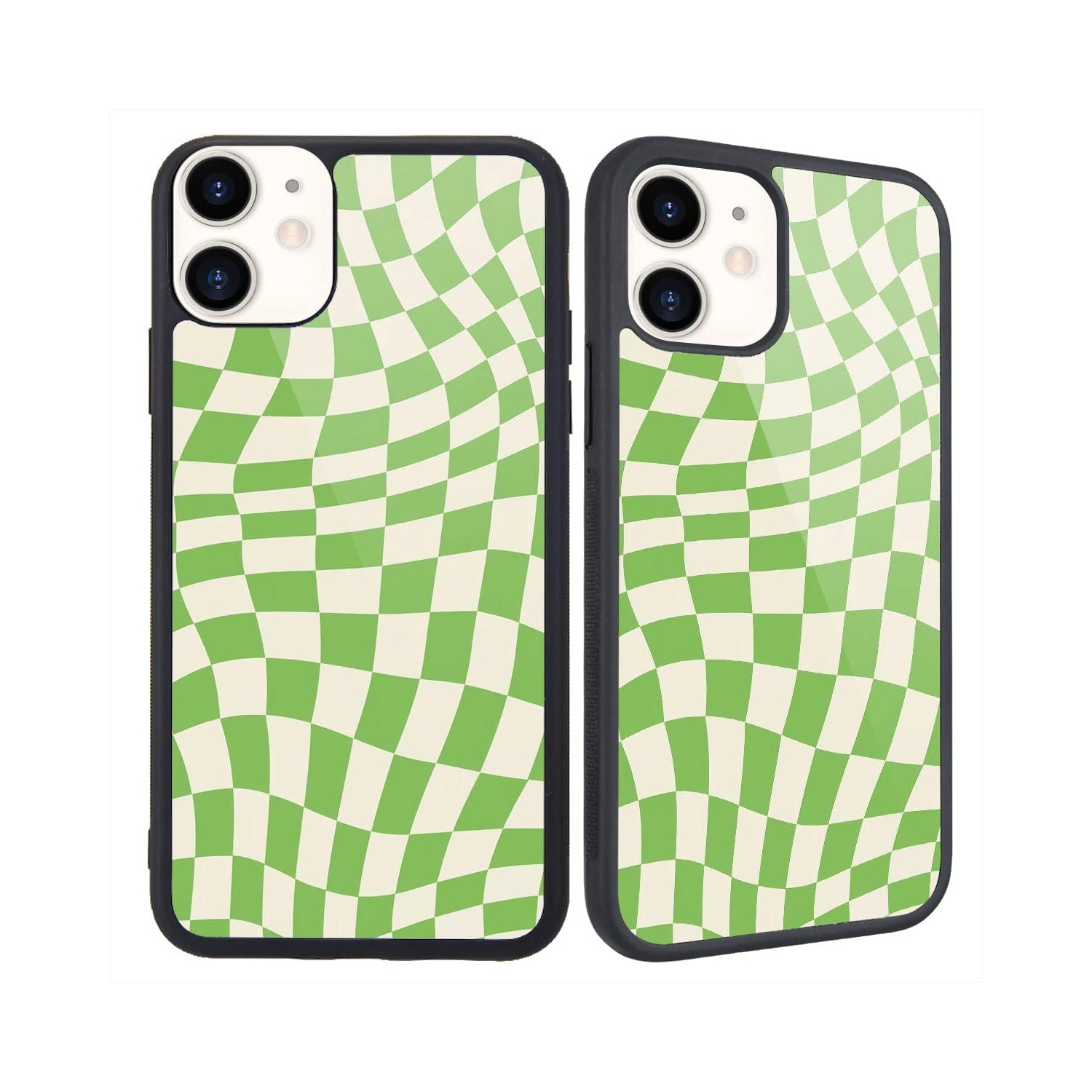 Compatible with iPhone 11 Case Twist Green Checkerboard, Hard Back Cover with Grid Plaid Tartan Design Soft TPU