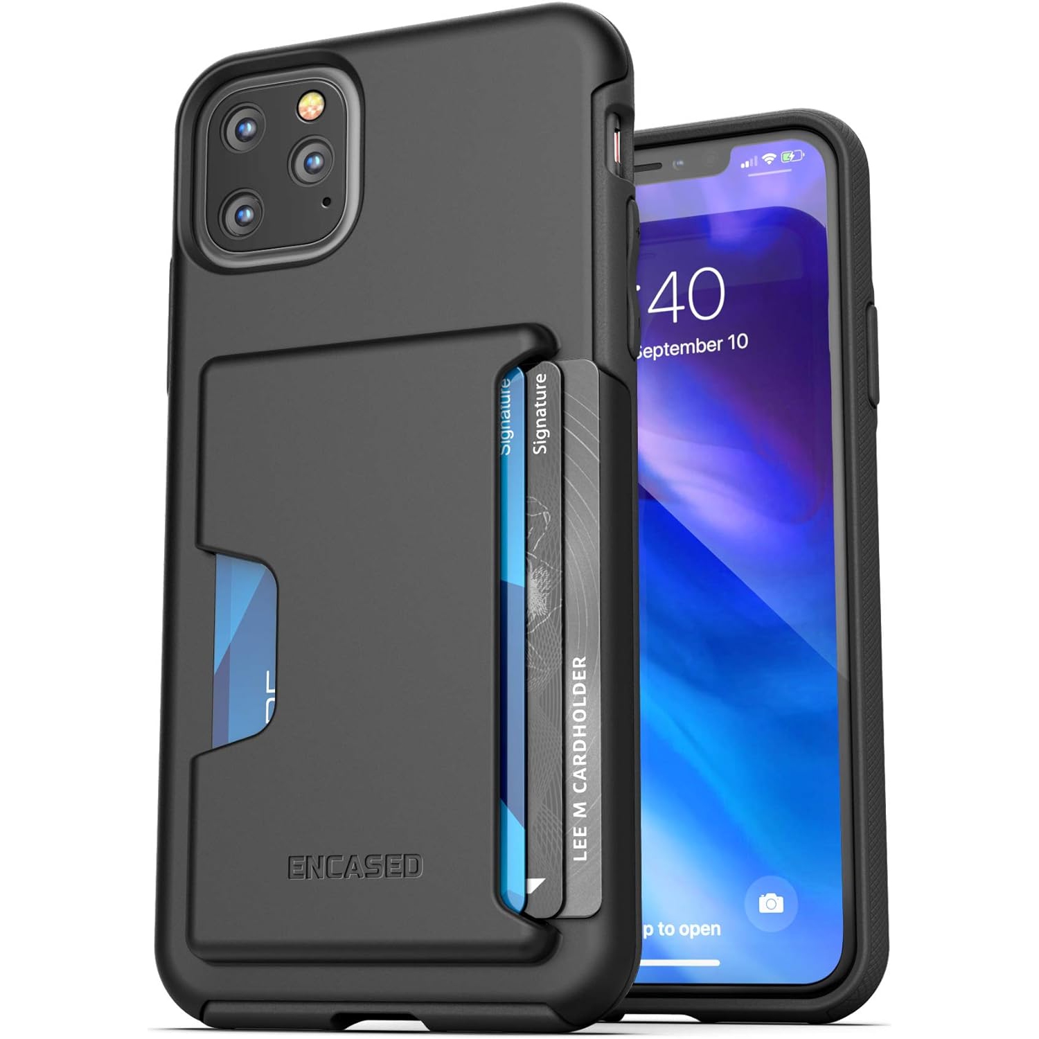 iPhone 11 Pro Max Wallet Case Ultra Durable Cover with Card Holder Slot (4 Credit Cards Capacity) Black