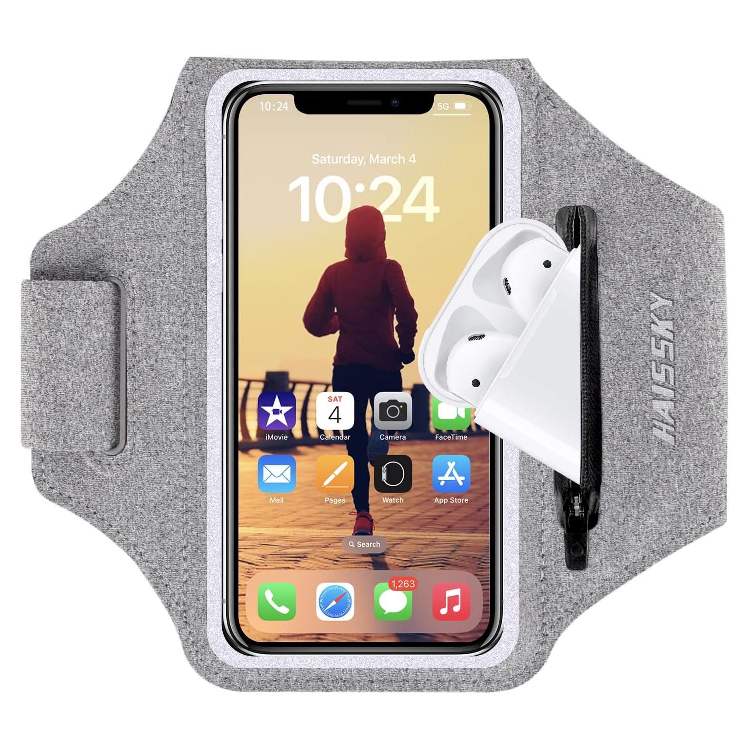 Cell Phone Running Armband with Airpods Zipper Pocket Armband Case Running Holder for iPhone 14 Pro Max/13/12 11 Pro