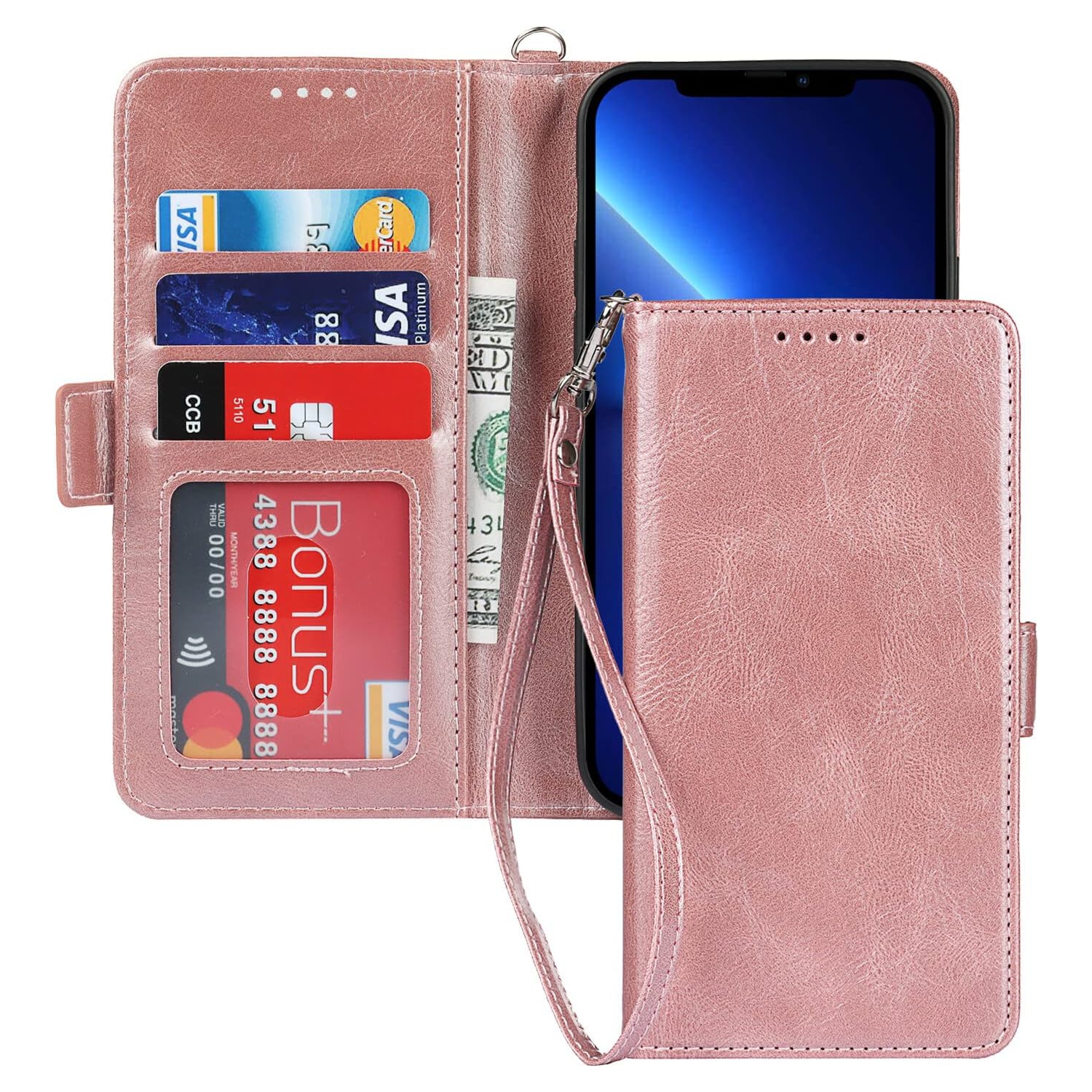 iPhone 13 Pro Wallet Case,[RFID Blocking] Premium Leather Credit Card Holder Magnetic Flip Kickstand Wallet