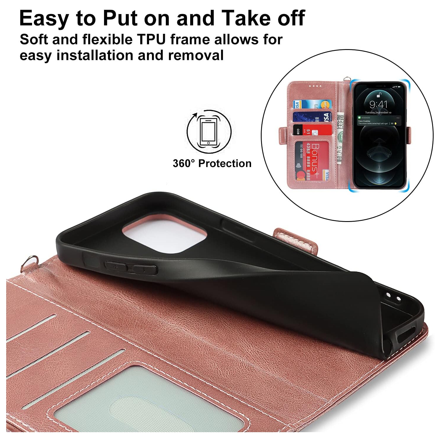 iPhone 13 Pro Wallet Case,[RFID Blocking] Premium Leather Credit Card Holder Magnetic Flip Kickstand Wallet