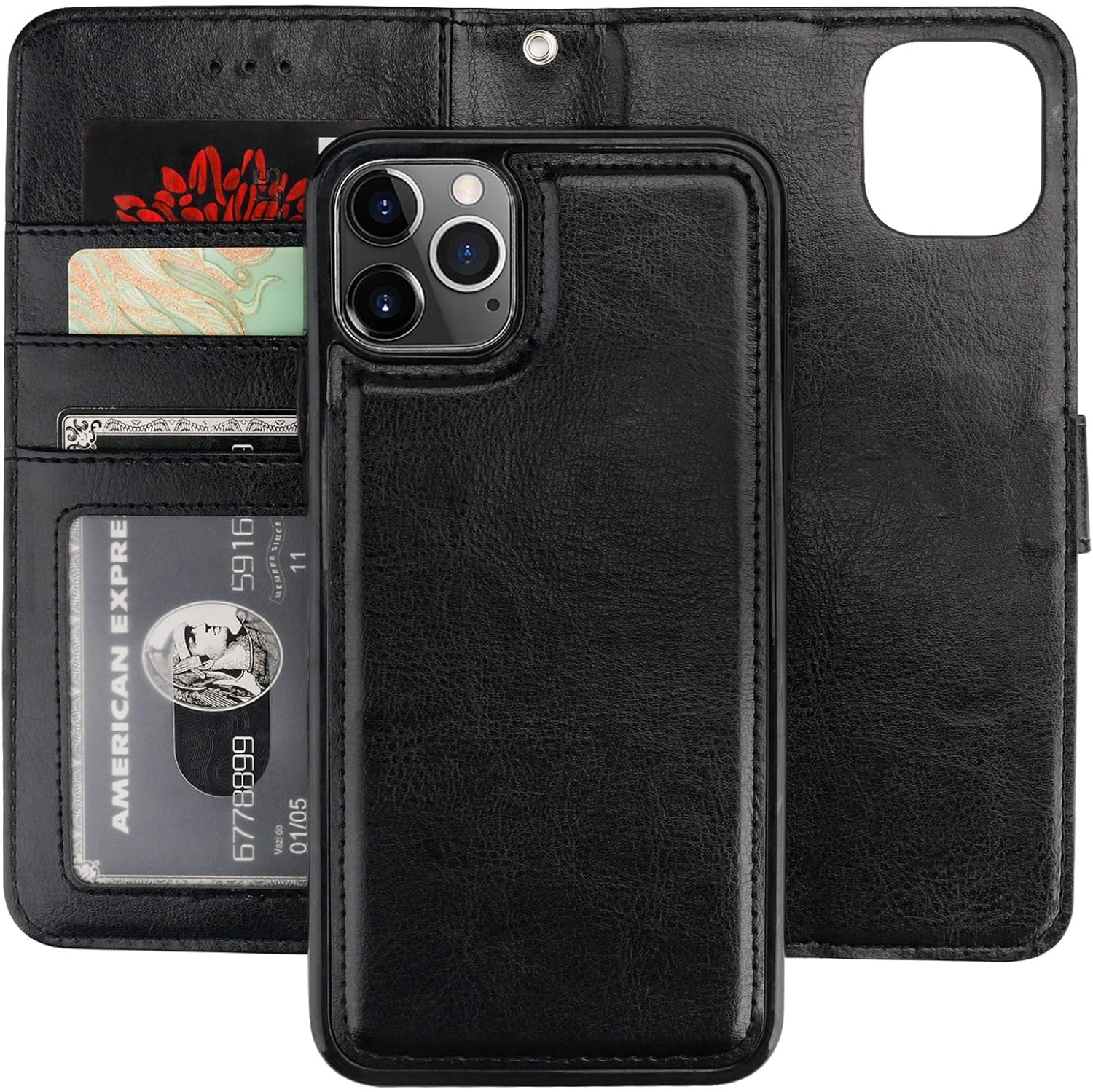 iPhone 11 Pro Max Wallet Case with Card Holder PU Leather Magnetic Detachable Kickstand Shockproof Wrist Strap